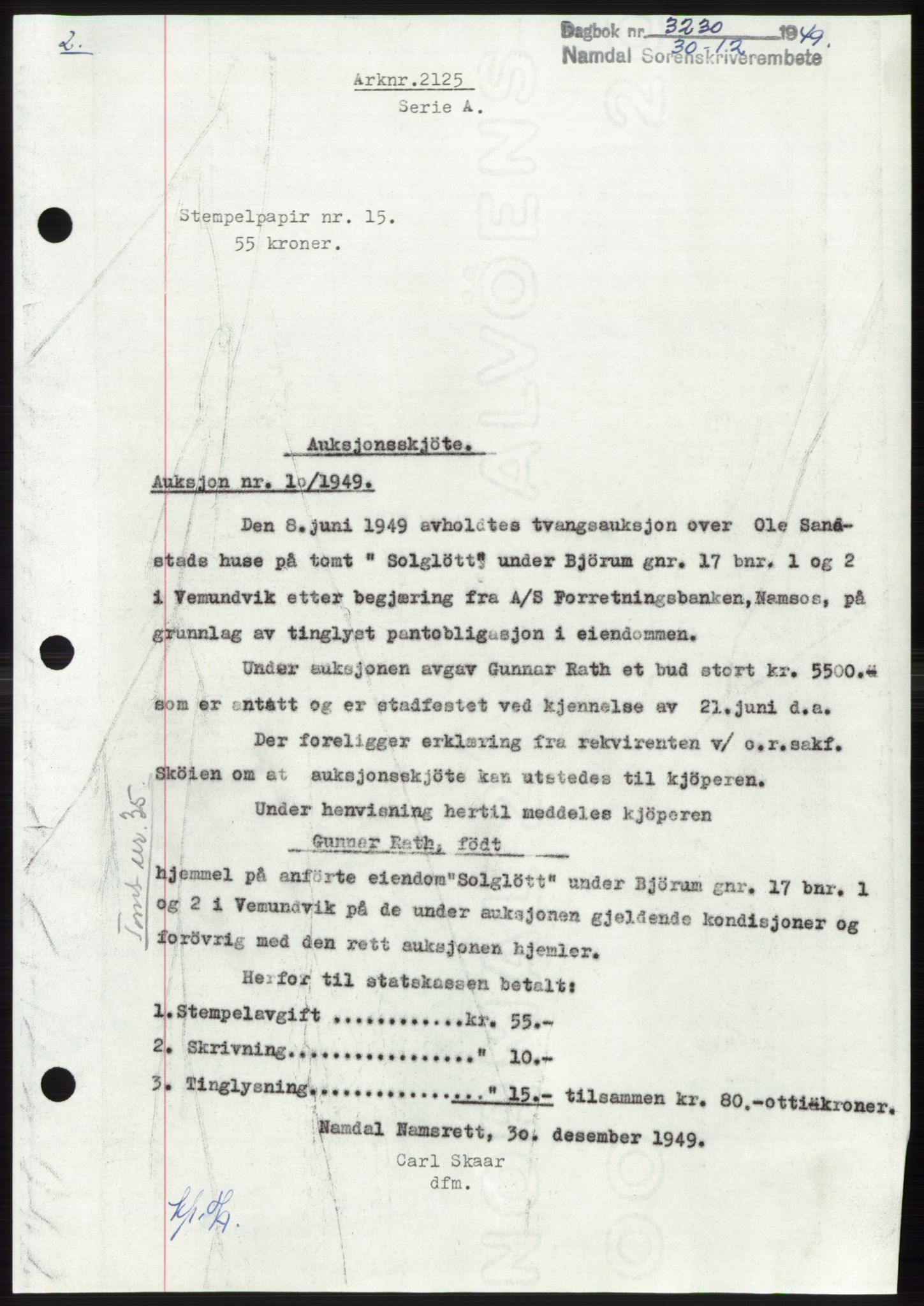 Namdal sorenskriveri, SAT/A-4133/1/2/2C: Pantebok nr. -, 1949-1949, Dagboknr: 3230/1949