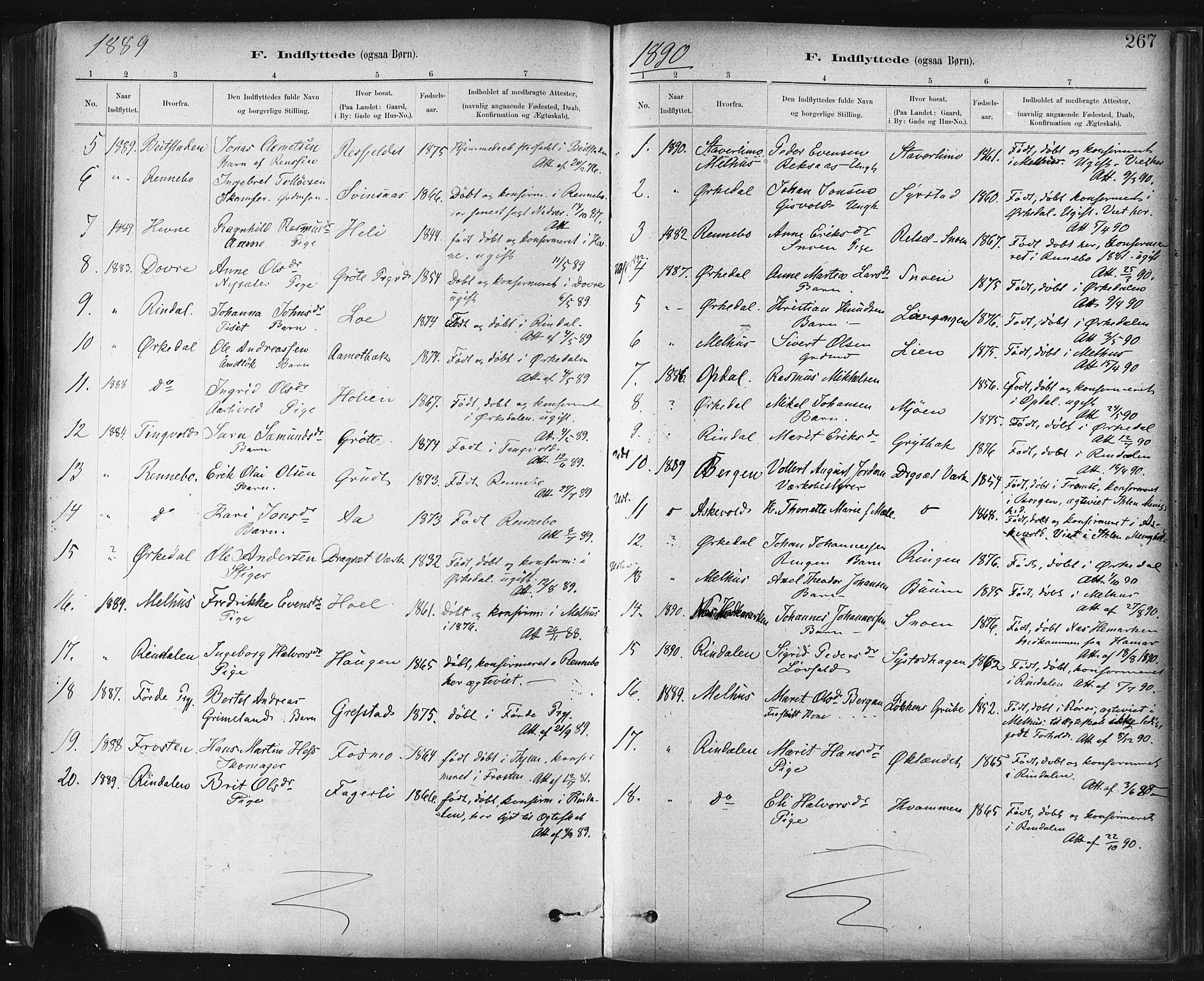 Ministerialprotokoller, klokkerbøker og fødselsregistre - Sør-Trøndelag, AV/SAT-A-1456/672/L0857: Ministerialbok nr. 672A09, 1882-1893, s. 267