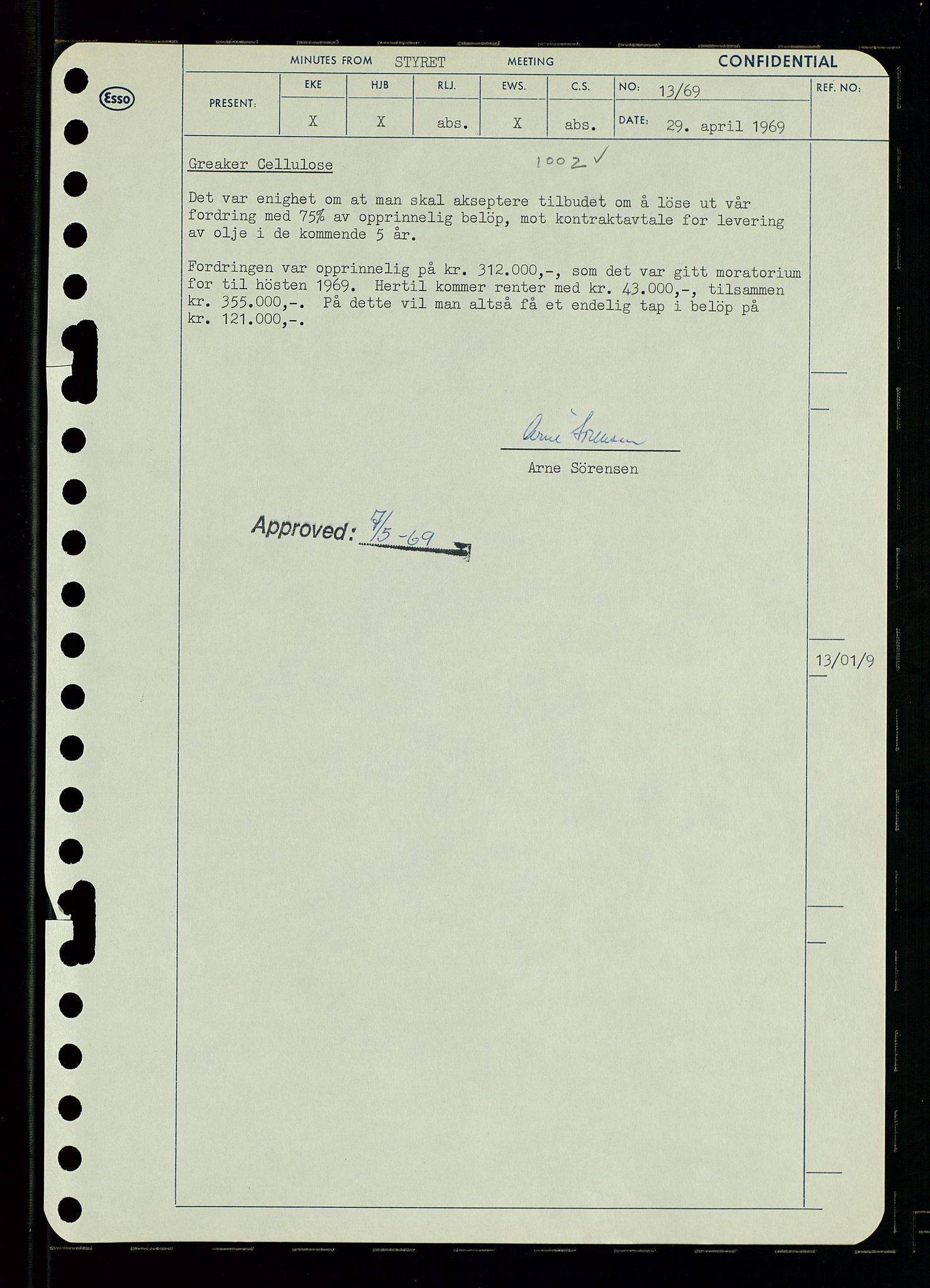 Pa 0982 - Esso Norge A/S, AV/SAST-A-100448/A/Aa/L0003/0001: Den administrerende direksjon Board minutes (styrereferater) og Bedriftforsamlingsprotokoll / Den administrerende direksjon Board minutes (styrereferater), 1969, s. 15