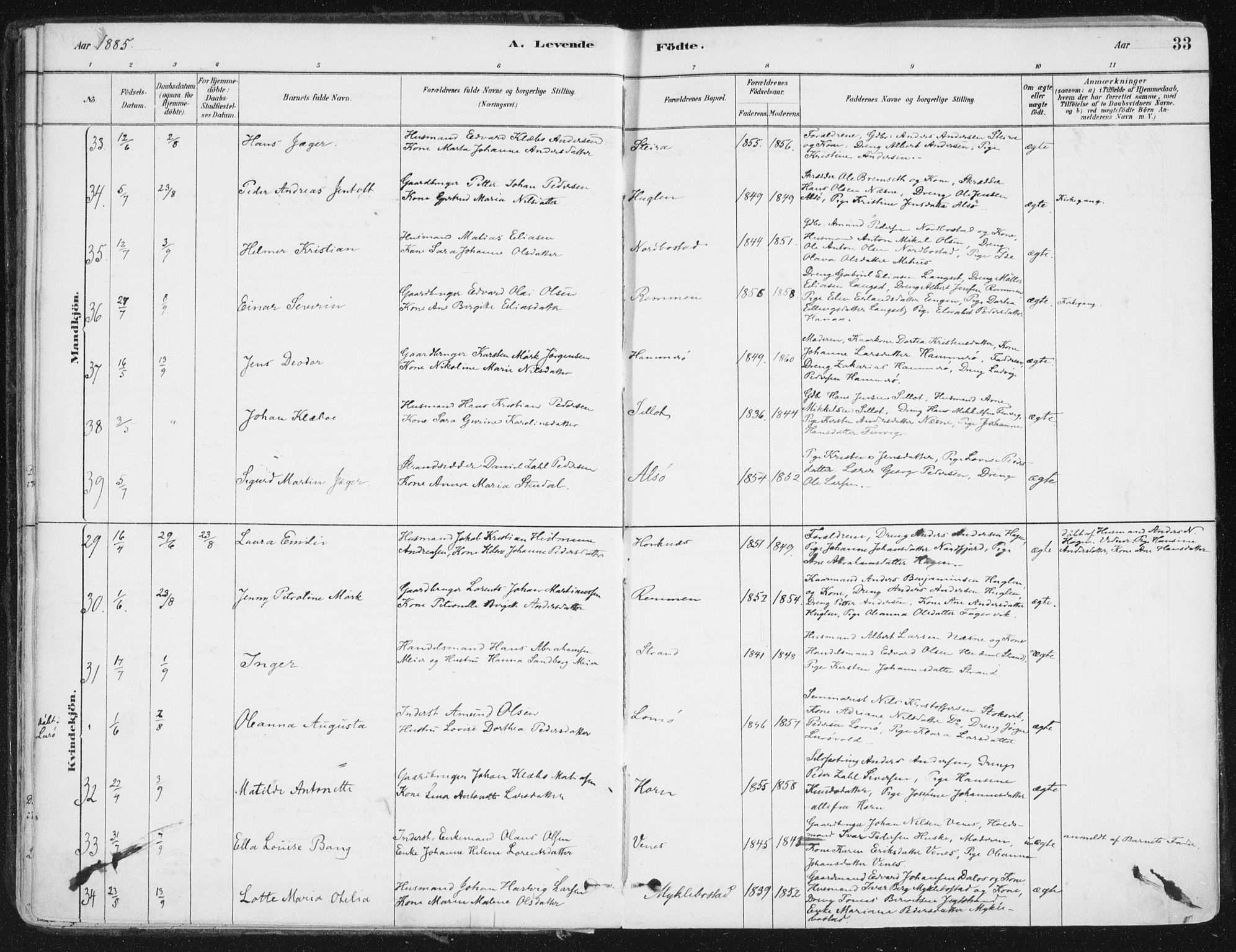 Ministerialprotokoller, klokkerbøker og fødselsregistre - Nordland, AV/SAT-A-1459/838/L0552: Ministerialbok nr. 838A10, 1880-1910, s. 33