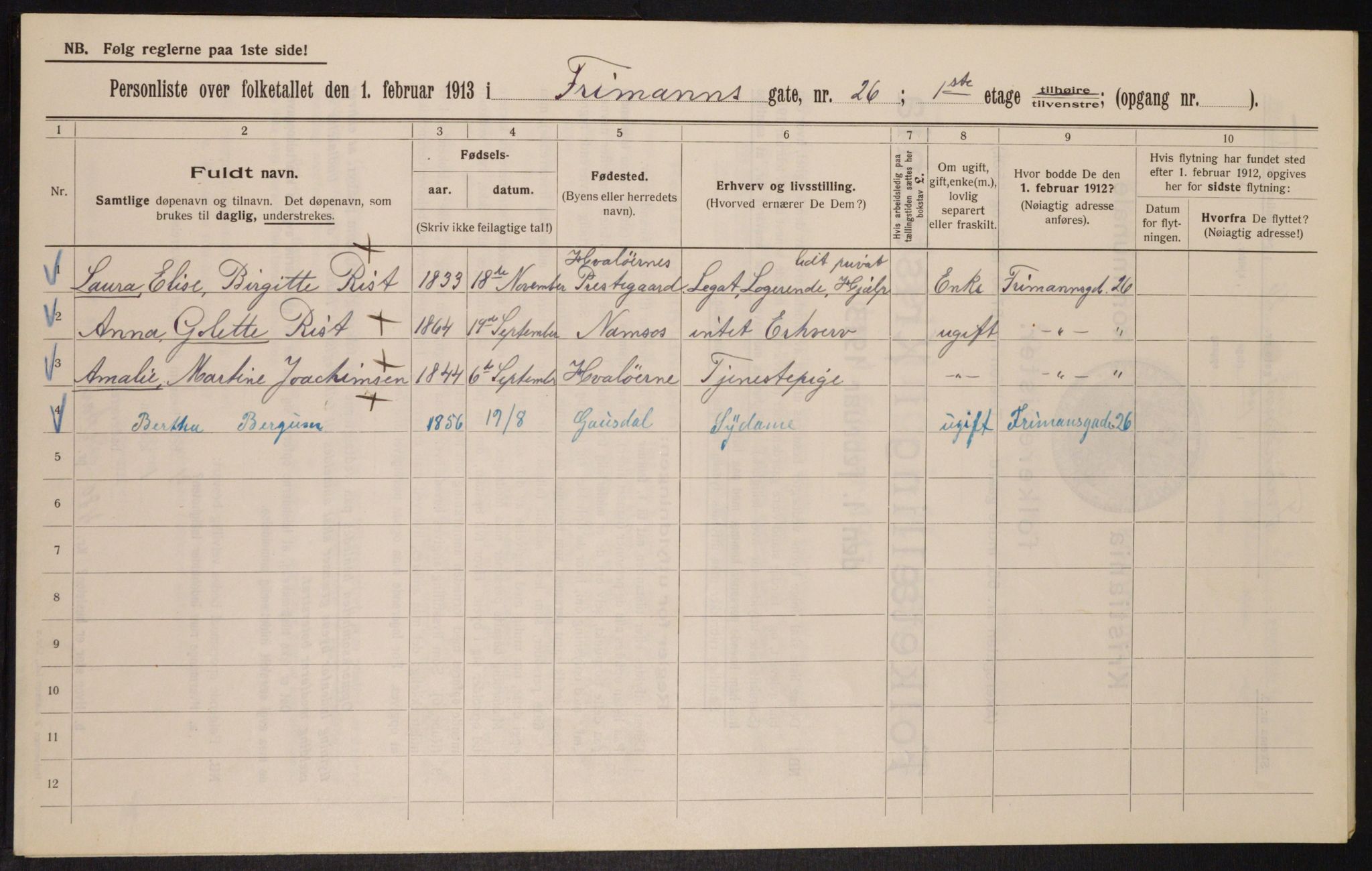 OBA, Kommunal folketelling 1.2.1913 for Kristiania, 1913, s. 27202