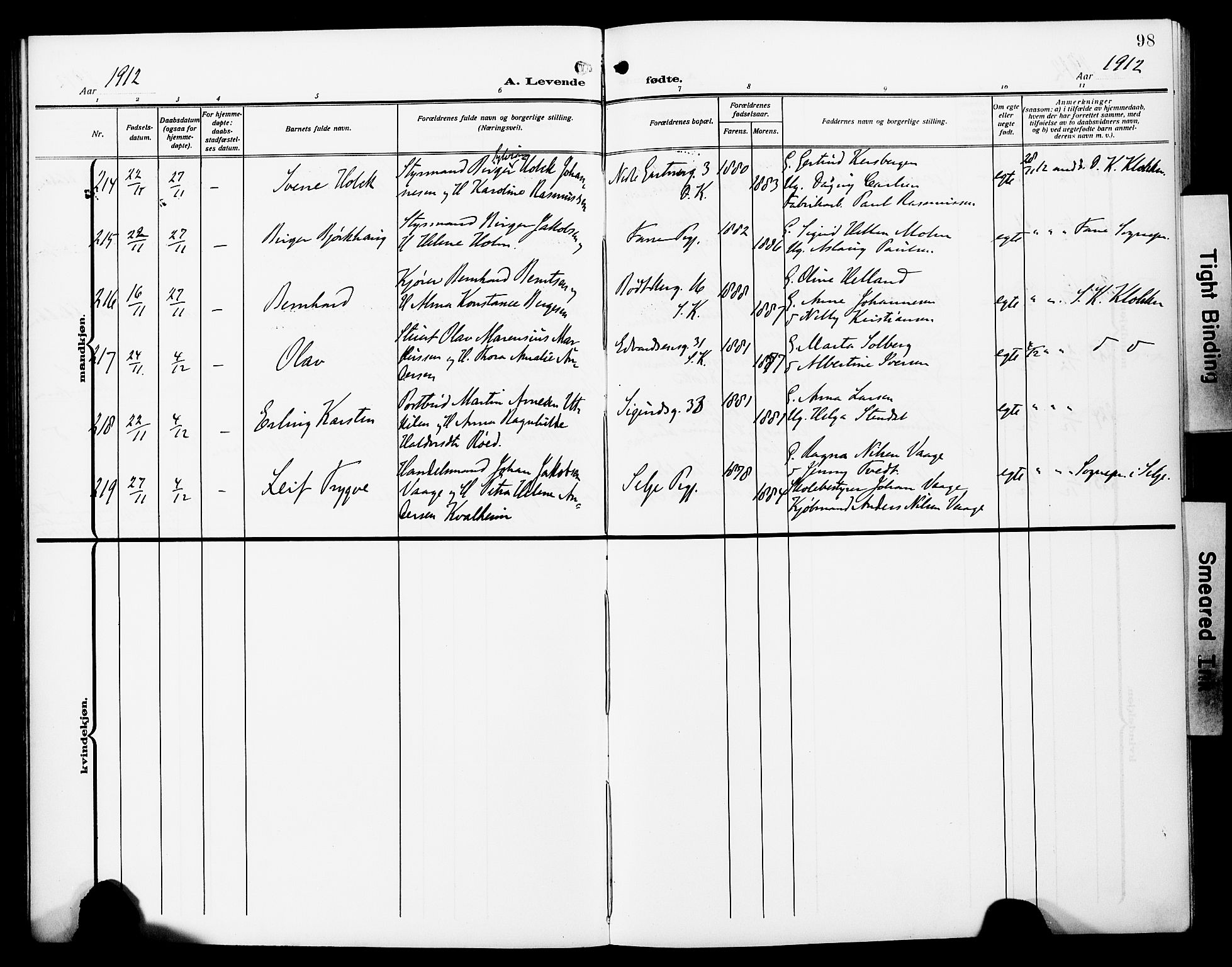 Fødselsstiftelsens sokneprestembete*, SAB/-: Ministerialbok nr. A 4, 1910-1918, s. 98
