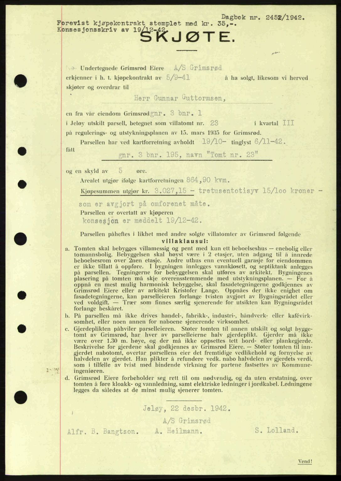 Moss sorenskriveri, SAO/A-10168: Pantebok nr. A10, 1942-1943, Dagboknr: 2452/1942