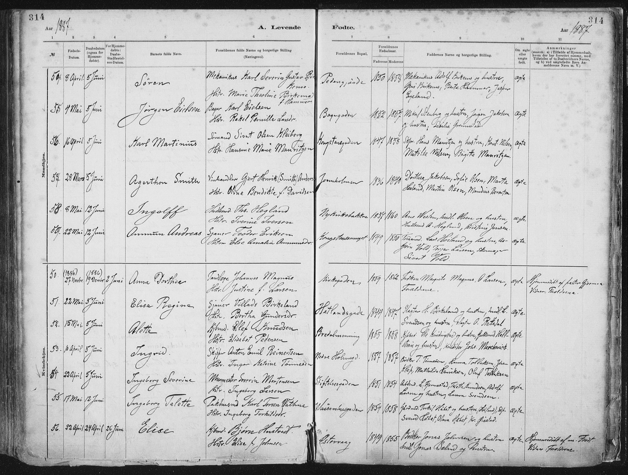 St. Petri sokneprestkontor, AV/SAST-A-101813/001/30/30BA/L0015: Ministerialbok nr. A 15, 1879-1888, s. 314