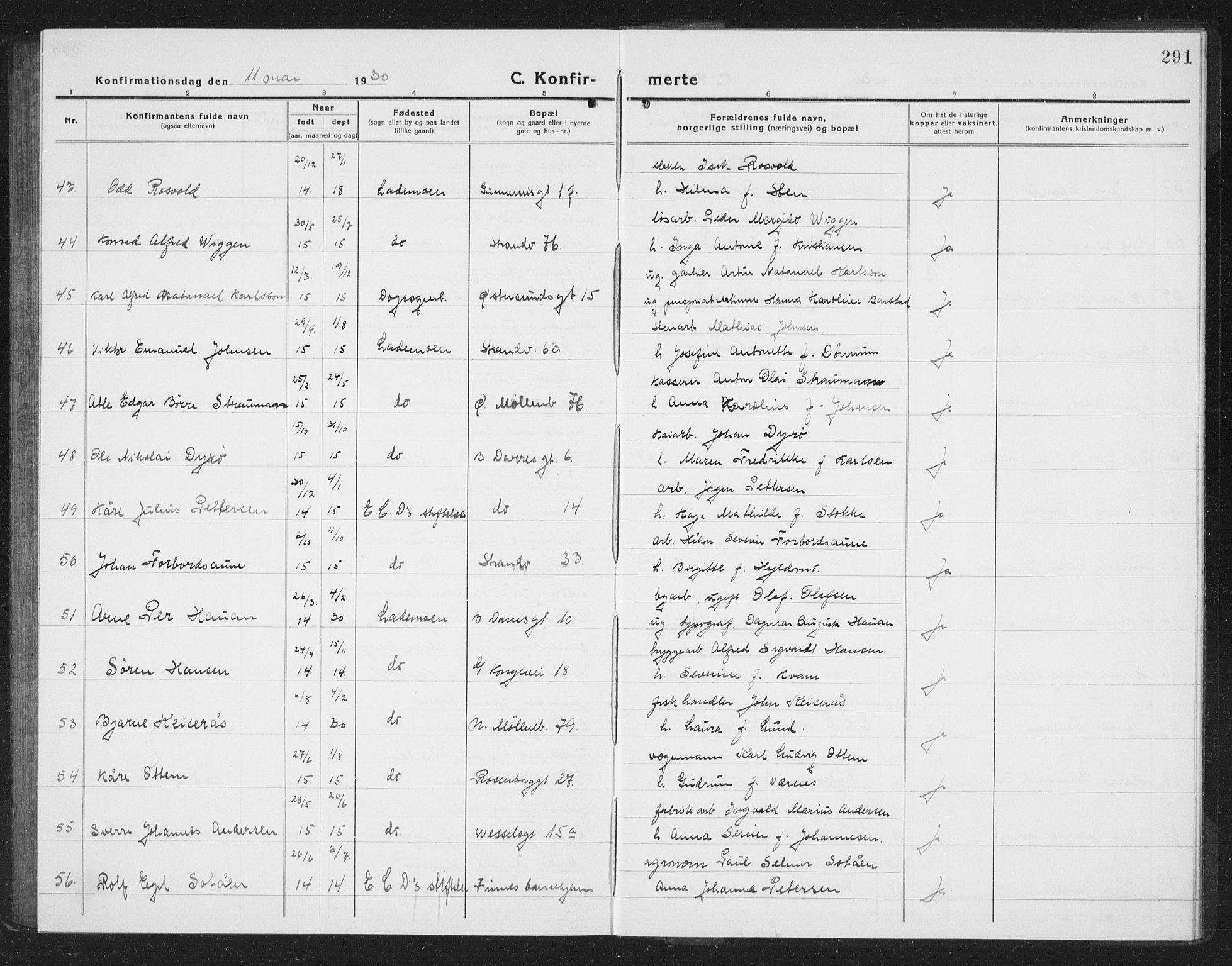 Ministerialprotokoller, klokkerbøker og fødselsregistre - Sør-Trøndelag, SAT/A-1456/605/L0258: Klokkerbok nr. 605C05, 1918-1930, s. 291