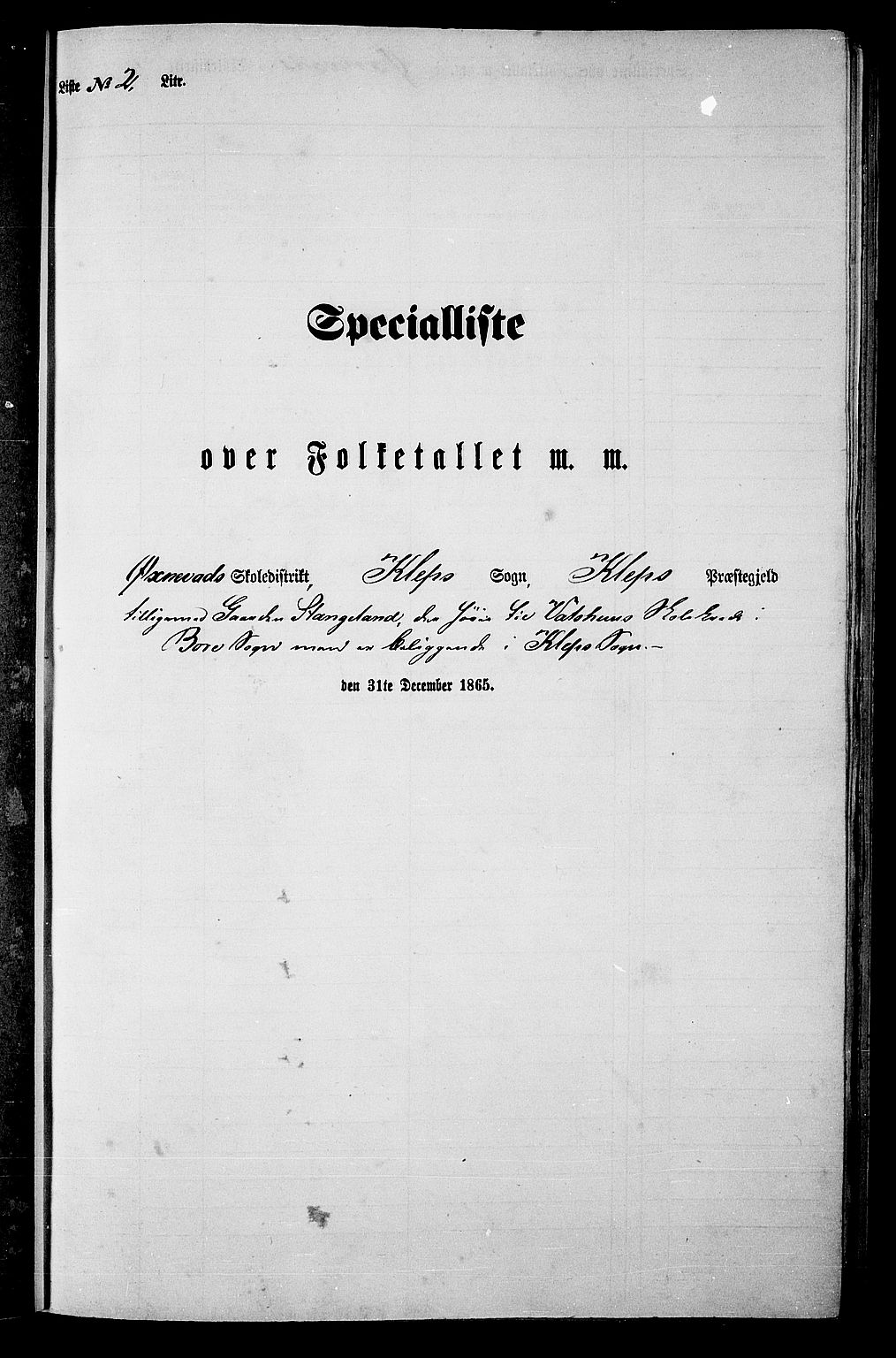 RA, Folketelling 1865 for 1120P Klepp prestegjeld, 1865, s. 30
