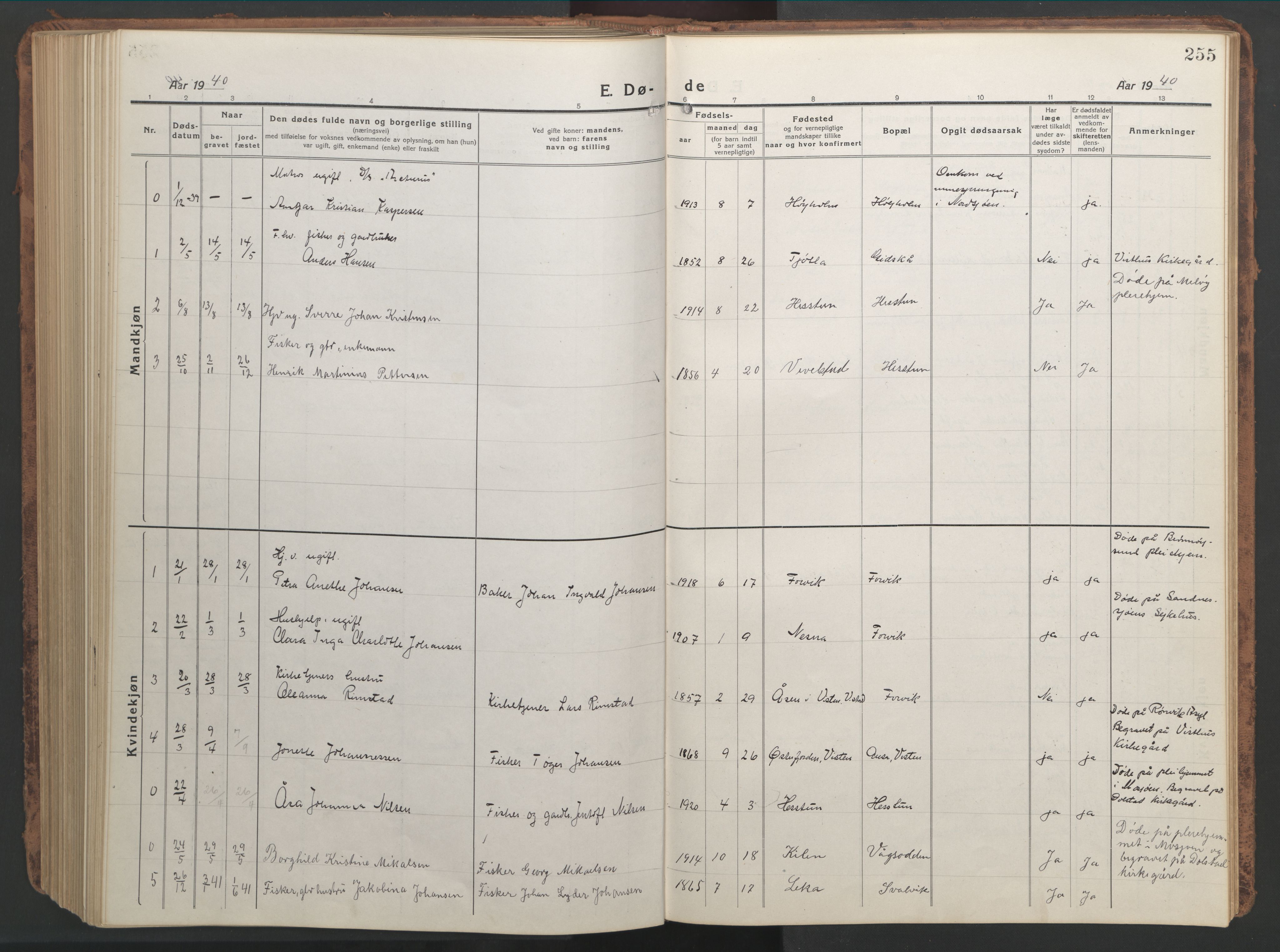 Ministerialprotokoller, klokkerbøker og fødselsregistre - Nordland, SAT/A-1459/819/L0278: Klokkerbok nr. 819C04, 1917-1967, s. 255