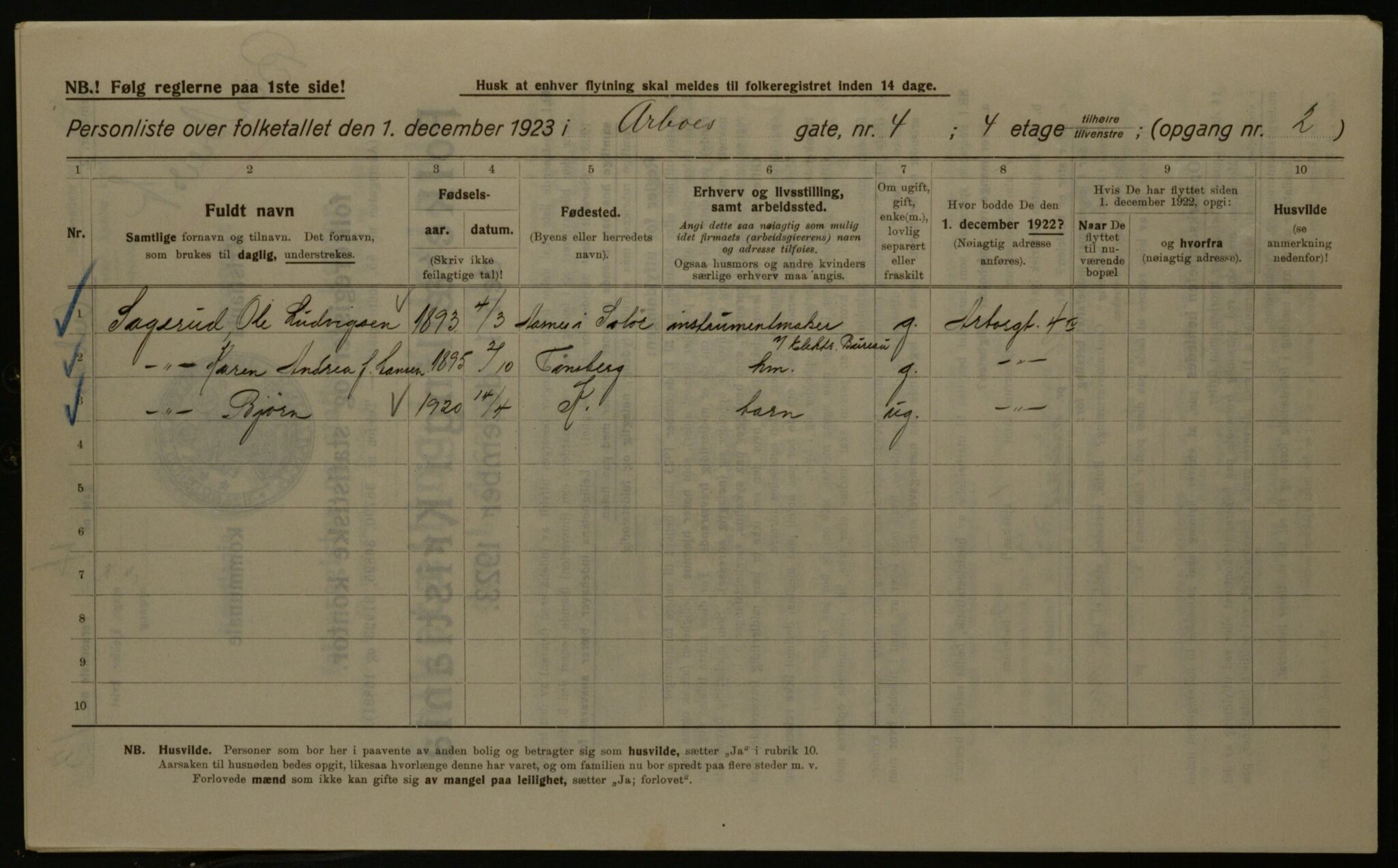 OBA, Kommunal folketelling 1.12.1923 for Kristiania, 1923, s. 2197