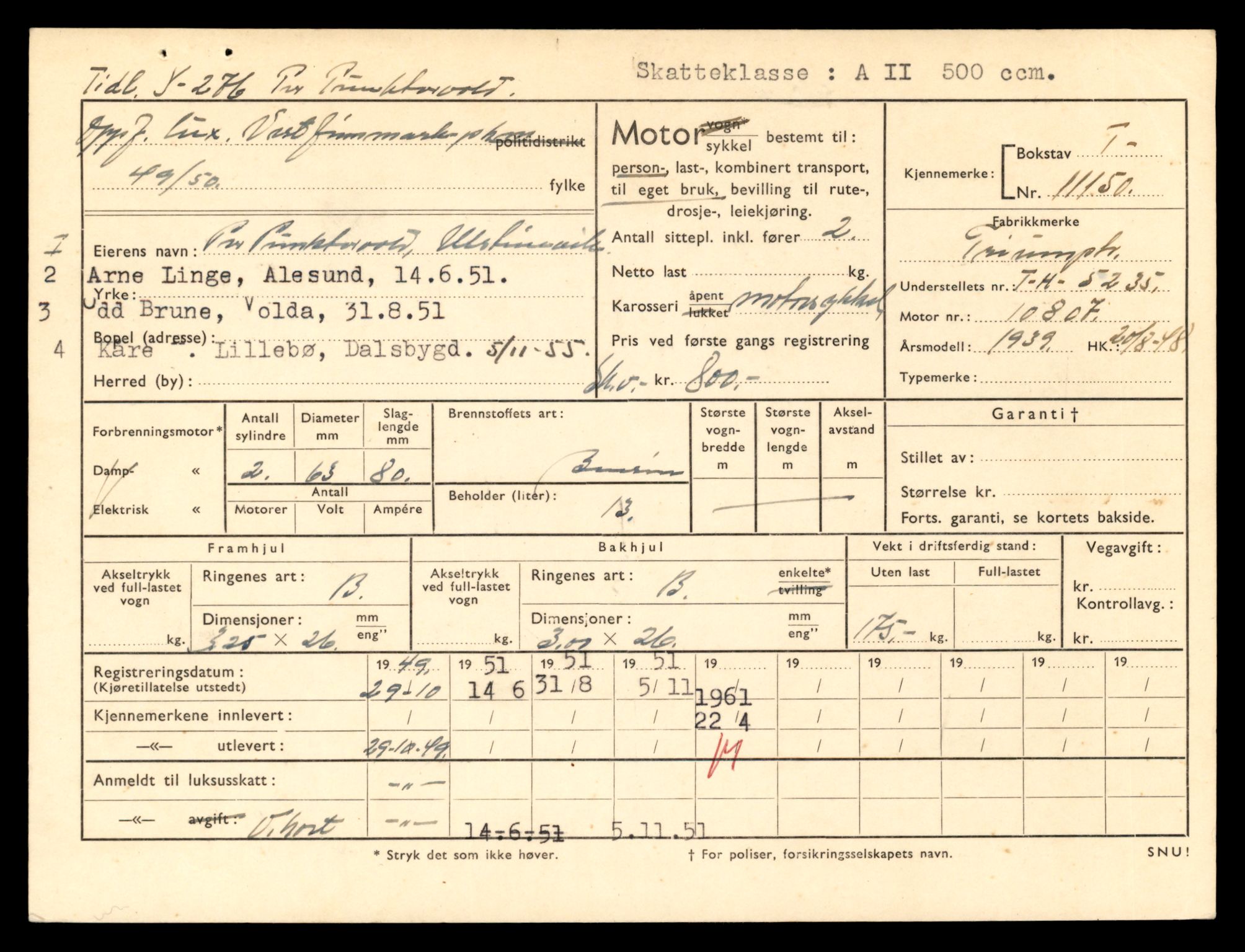 Møre og Romsdal vegkontor - Ålesund trafikkstasjon, AV/SAT-A-4099/F/Fe/L0026: Registreringskort for kjøretøy T 11046 - T 11160, 1927-1998, s. 2909