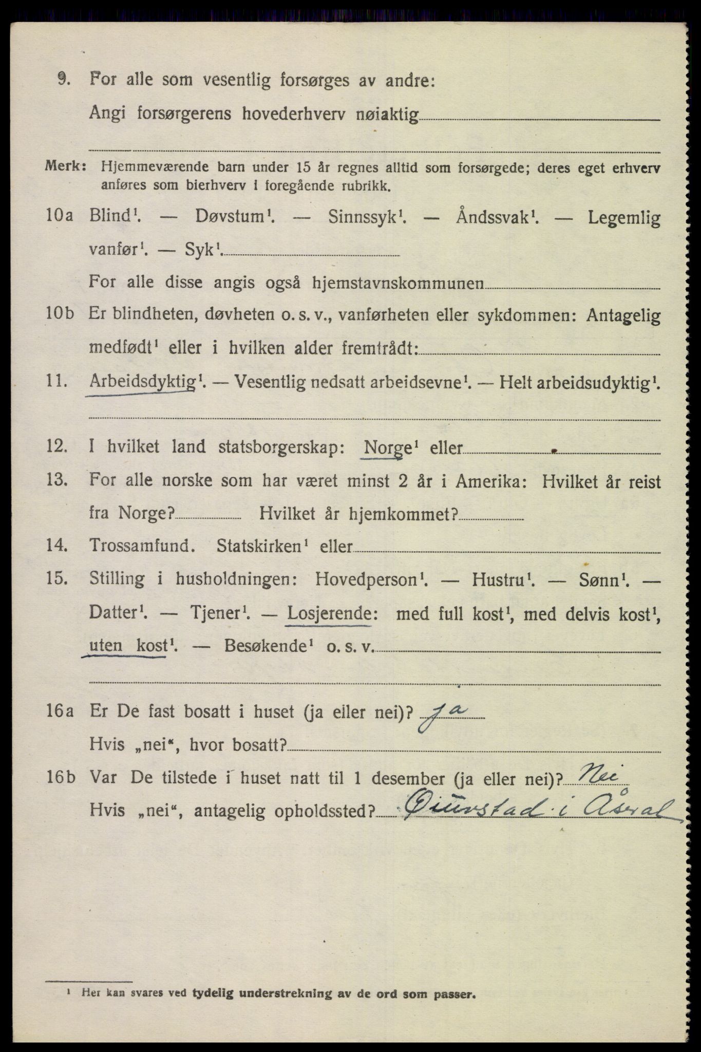 SAK, Folketelling 1920 for 1026 Åseral herred, 1920, s. 2073