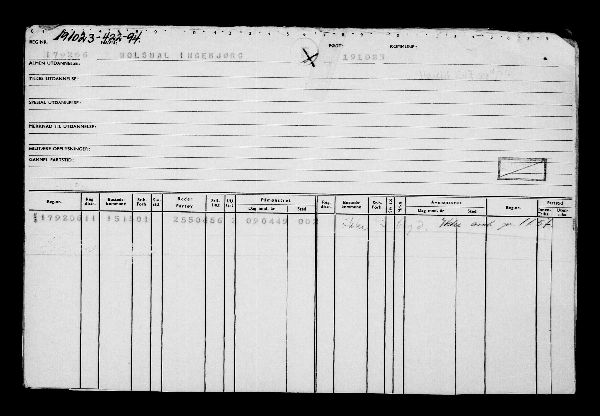 Direktoratet for sjømenn, RA/S-3545/G/Gb/L0224: Hovedkort, 1923, s. 106