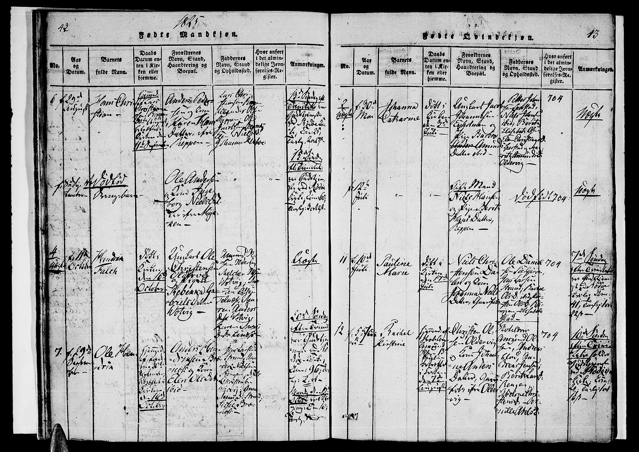 Ministerialprotokoller, klokkerbøker og fødselsregistre - Nordland, SAT/A-1459/841/L0616: Klokkerbok nr. 841C01 /1, 1820-1832, s. 42-43