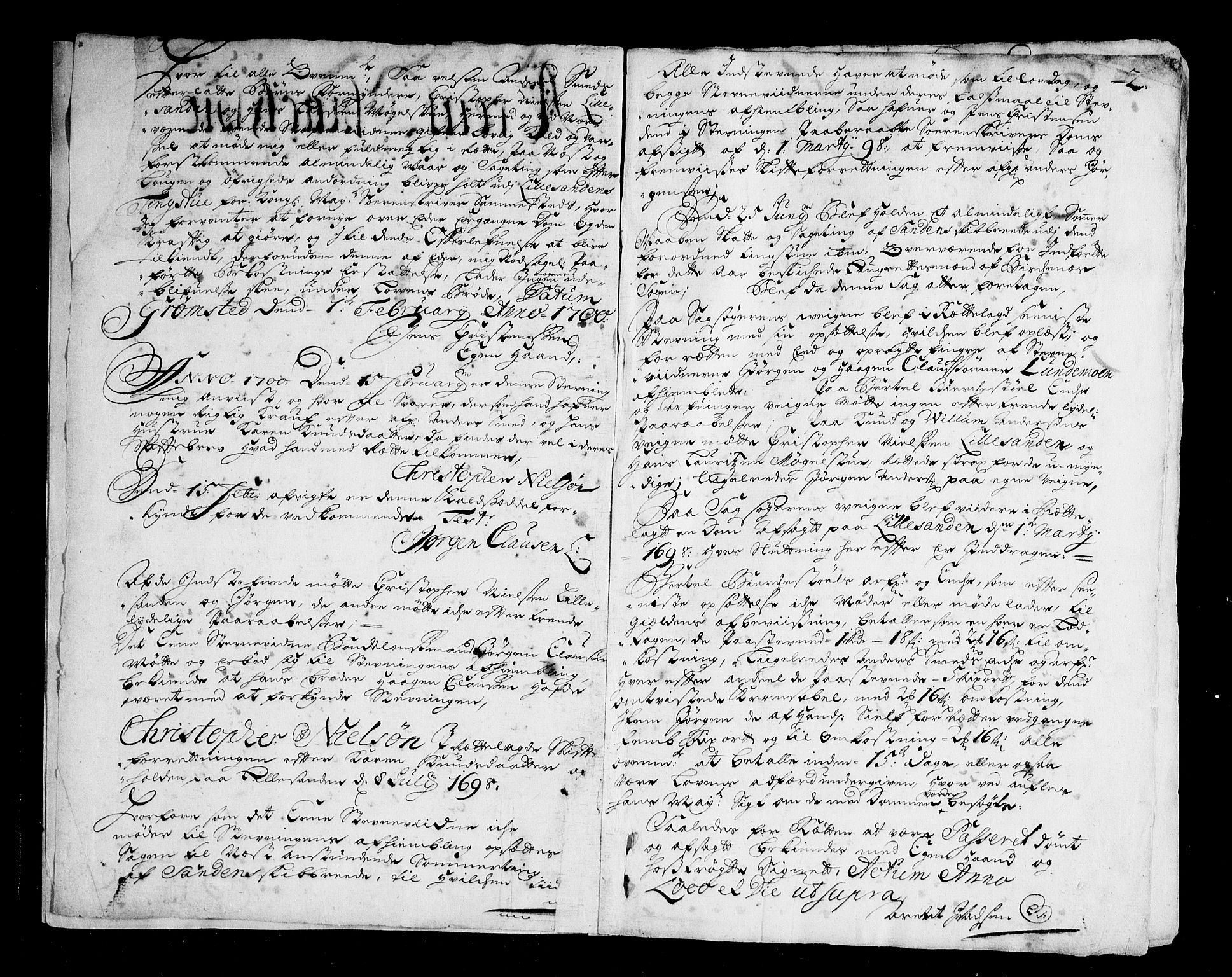 Nedenes sorenskriveri før 1824, SAK/1221-0007/F/Fa/L0011: Tingbok med register nr 7, 1700-1706, s. 1b-2a