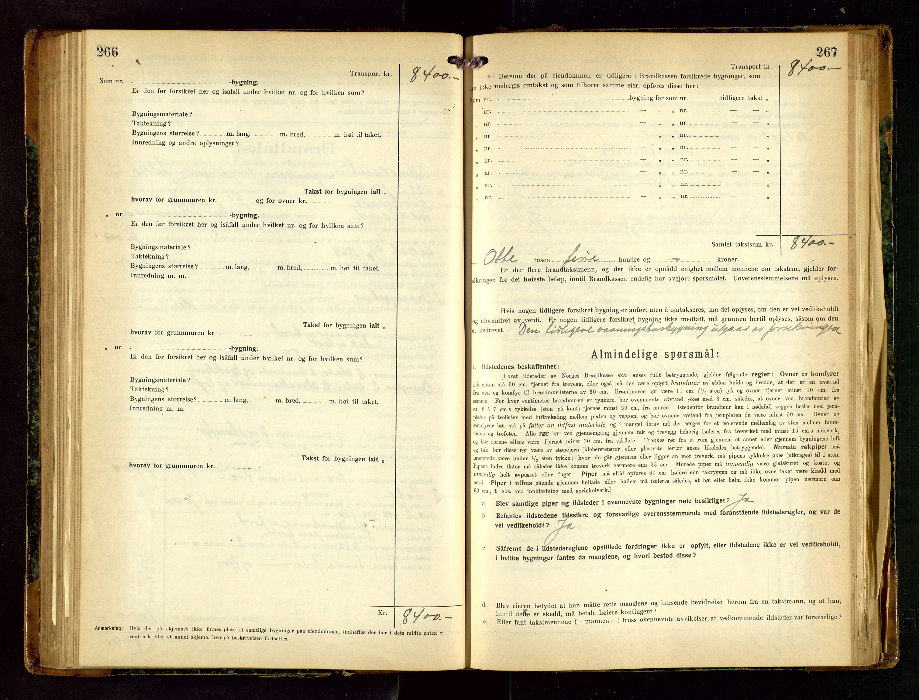 Håland lensmannskontor, AV/SAST-A-100100/Gob/L0007: Branntakstprotokoll - skjematakst. Register i boken., 1920-1925, s. 266-267