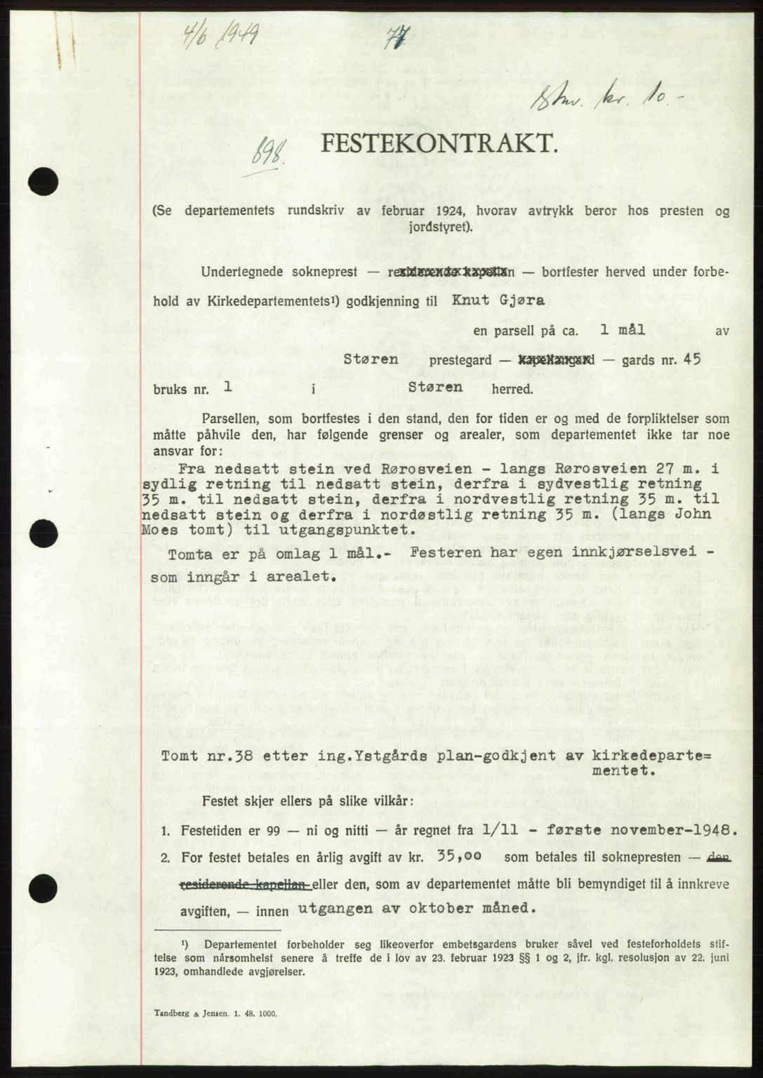 Gauldal sorenskriveri, SAT/A-0014/1/2/2C: Pantebok nr. A8, 1949-1949, Dagboknr: 898/1949