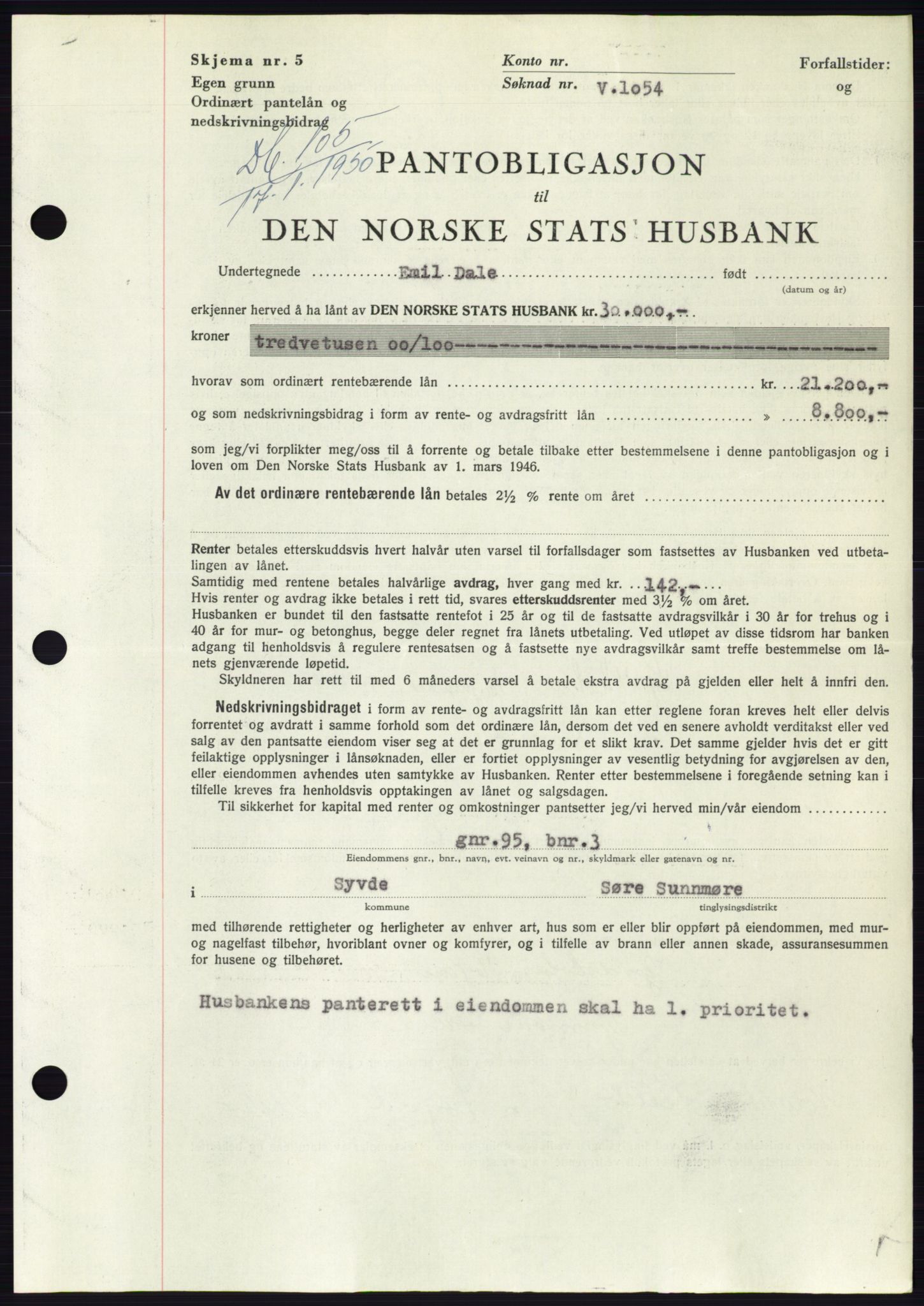 Søre Sunnmøre sorenskriveri, SAT/A-4122/1/2/2C/L0118: Pantebok nr. 6B, 1949-1950, Dagboknr: 105/1950