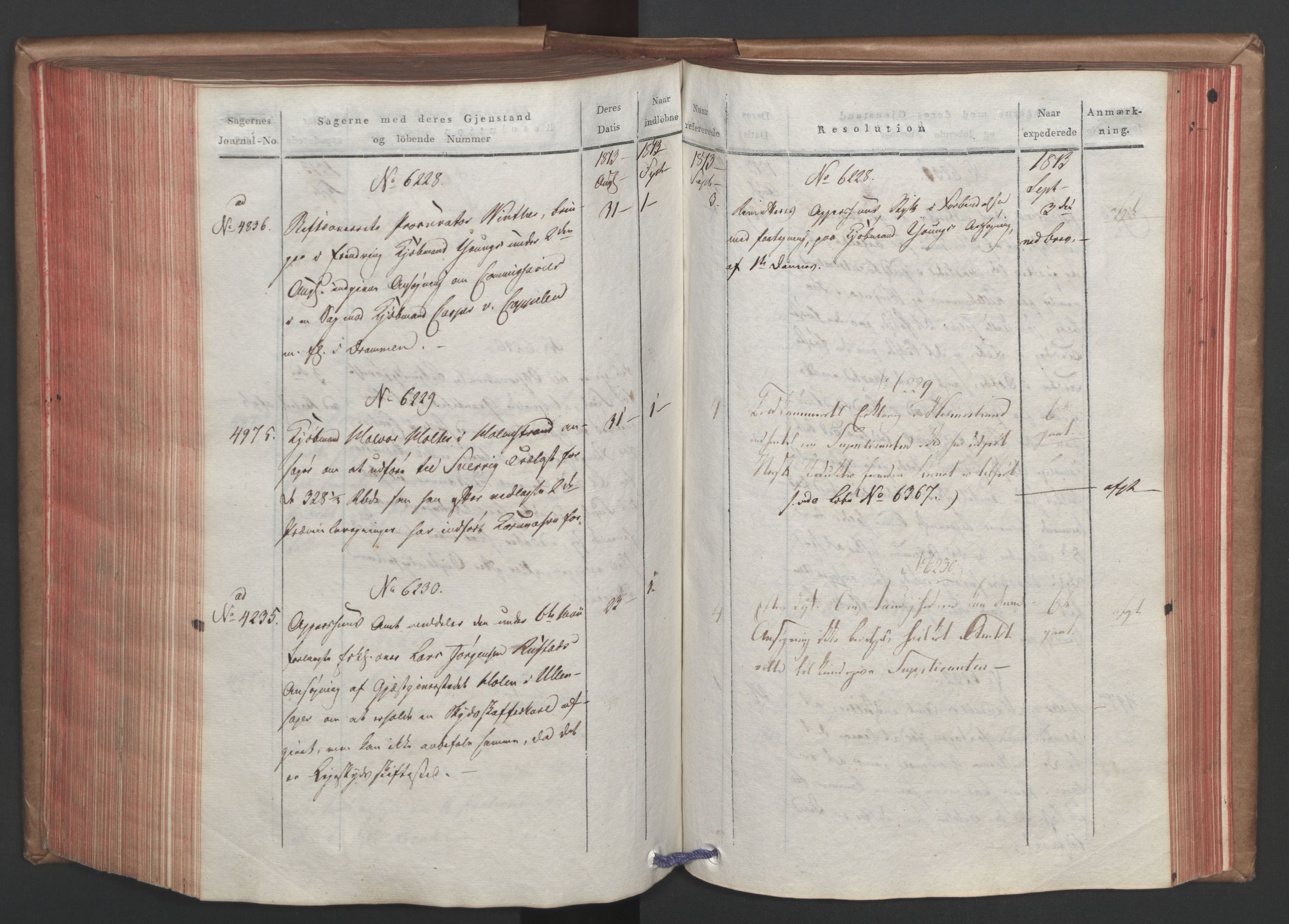 Stattholderembetet 1810-1814, 1. kontor (Kontor A), AV/RA-EA-2872/Ab/L0006: Referatprotokoll,  j.nr. 4244-5022,  l.nr. 5322-6289, 1813, s. 275