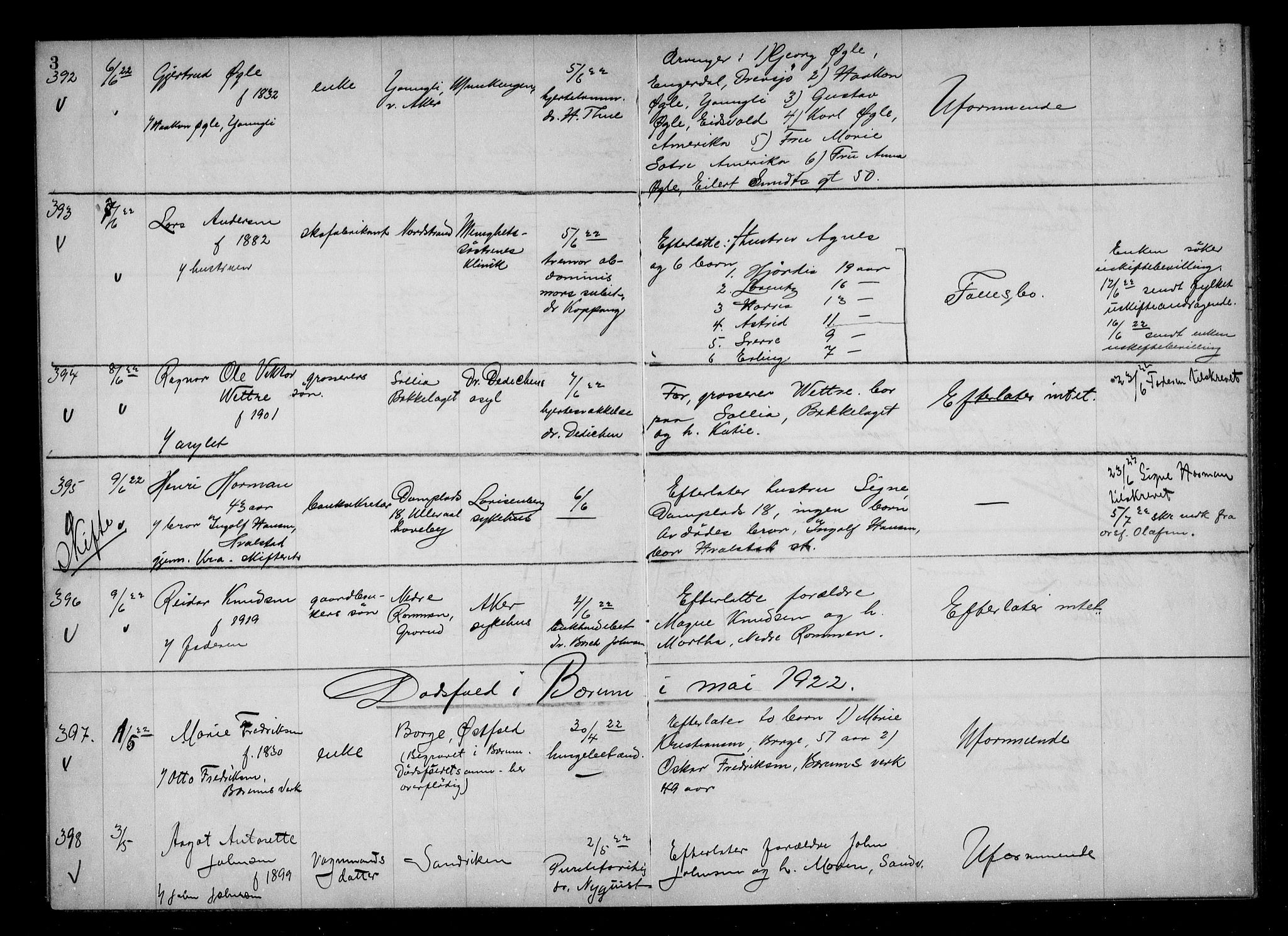 Aker kriminaldommer, skifte- og auksjonsforvalterembete, AV/SAO-A-10452/H/Hb/Hba/Hbaa/L0006: Dødsfallsprotokoll, 1922, s. 3