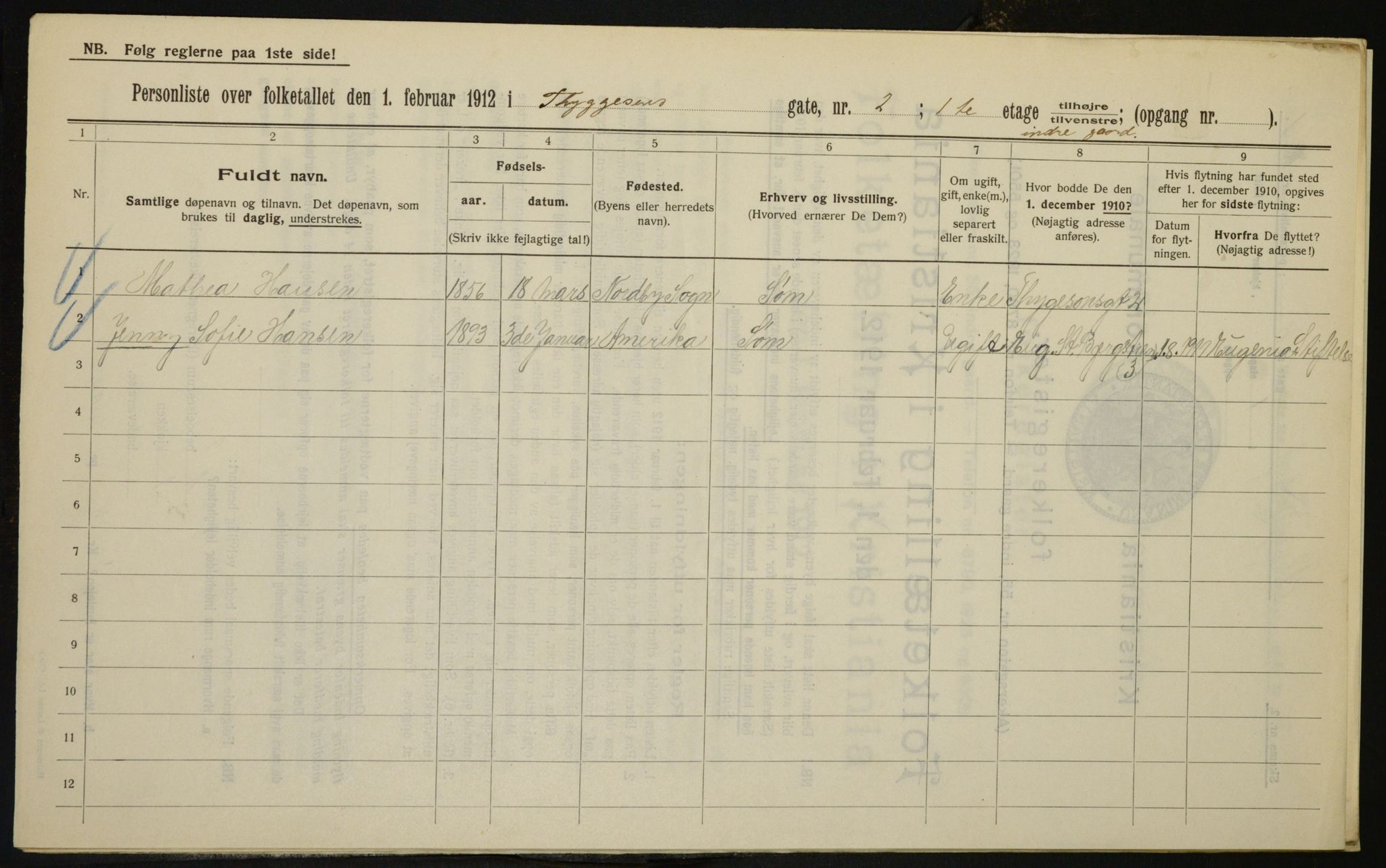 OBA, Kommunal folketelling 1.2.1912 for Kristiania, 1912, s. 111356