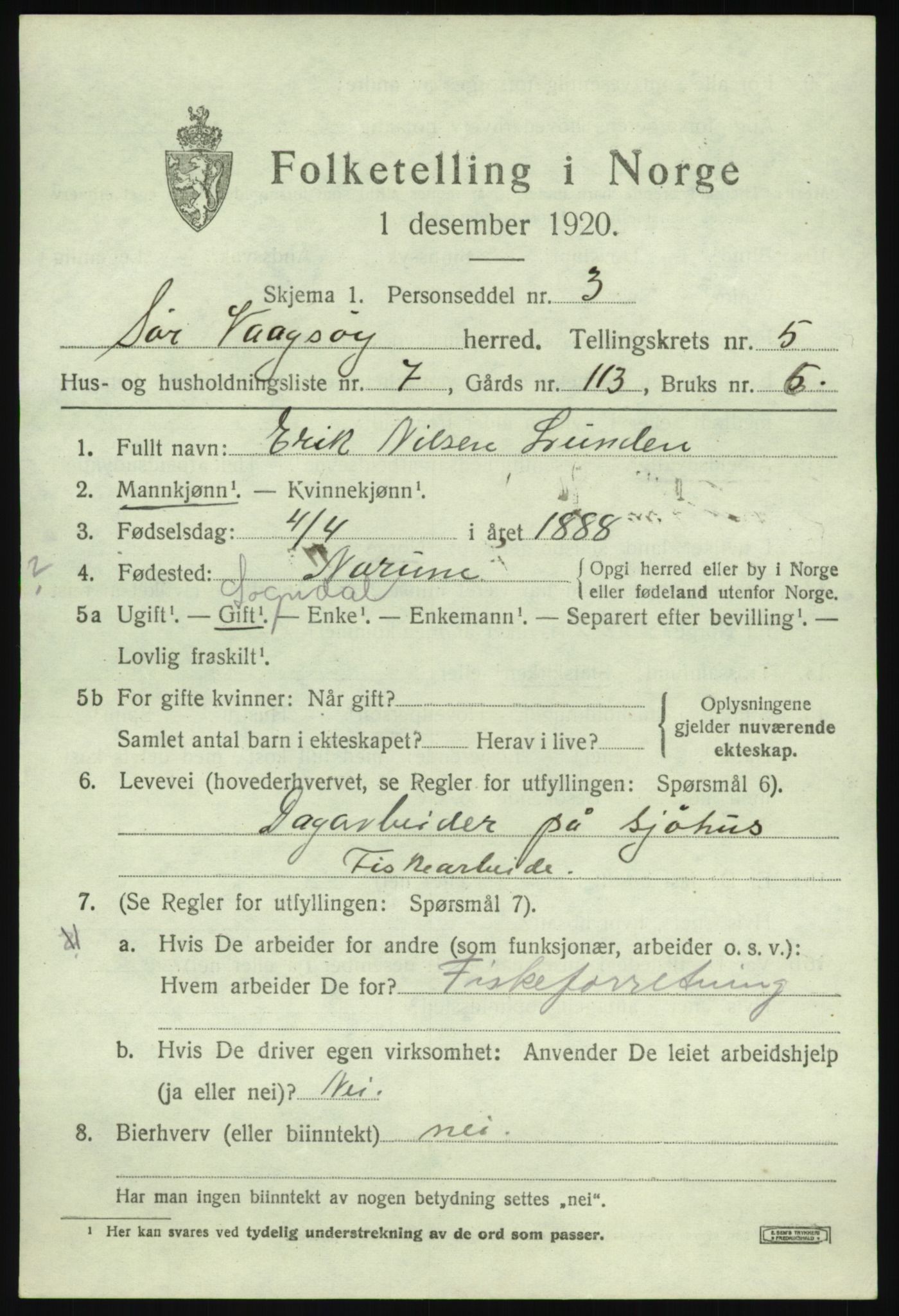SAB, Folketelling 1920 for 1439 Sør-Vågsøy herred, 1920, s. 2516