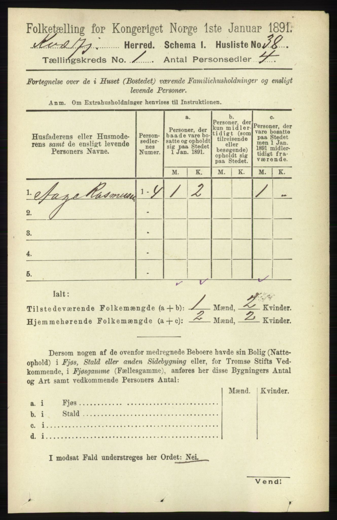 RA, Folketelling 1891 for 1911 Kvæfjord herred, 1891, s. 58