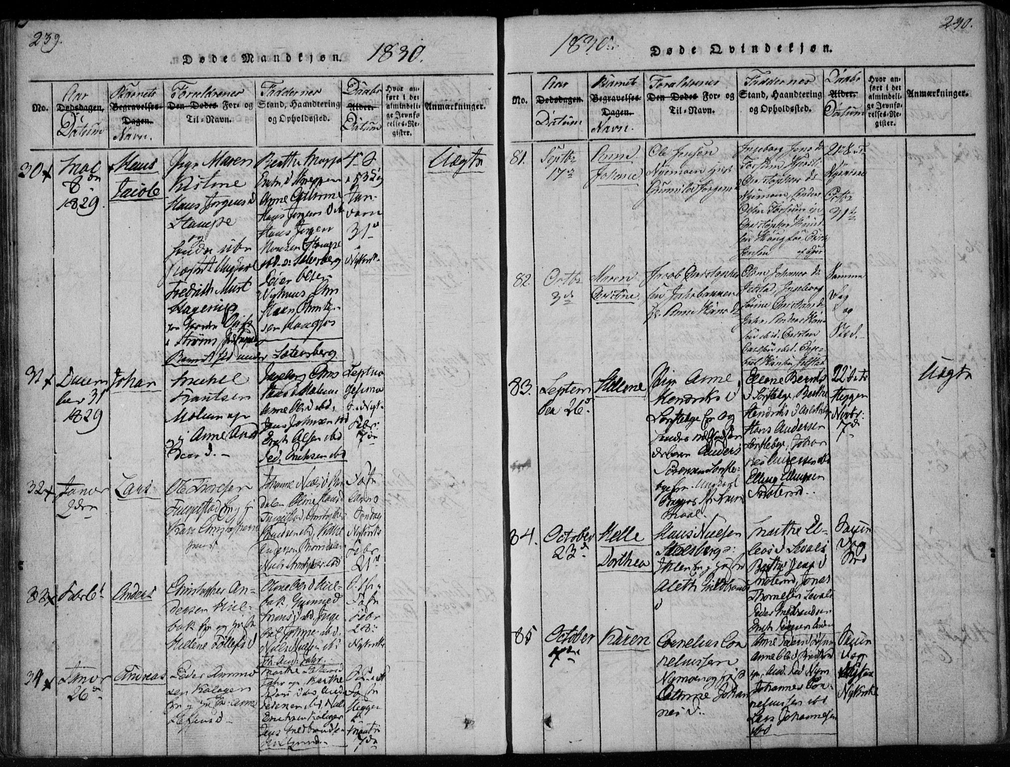 Modum kirkebøker, AV/SAKO-A-234/F/Fa/L0005: Ministerialbok nr. 5, 1824-1841, s. 239-240
