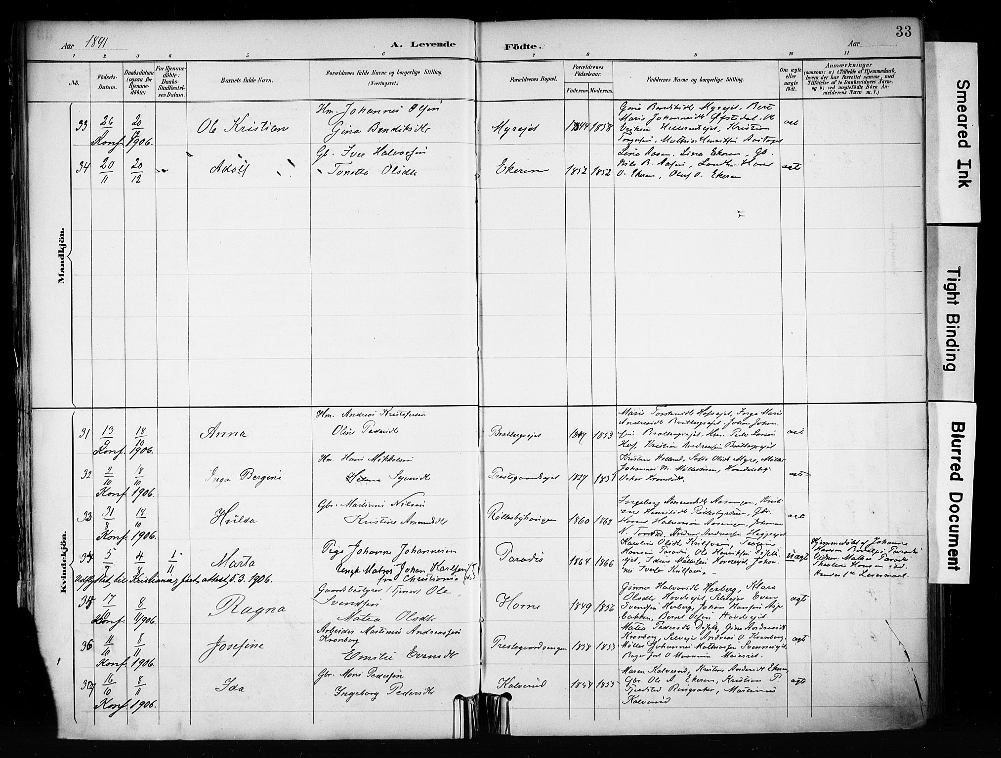 Biri prestekontor, AV/SAH-PREST-096/H/Ha/Haa/L0009: Ministerialbok nr. 9, 1887-1900, s. 33
