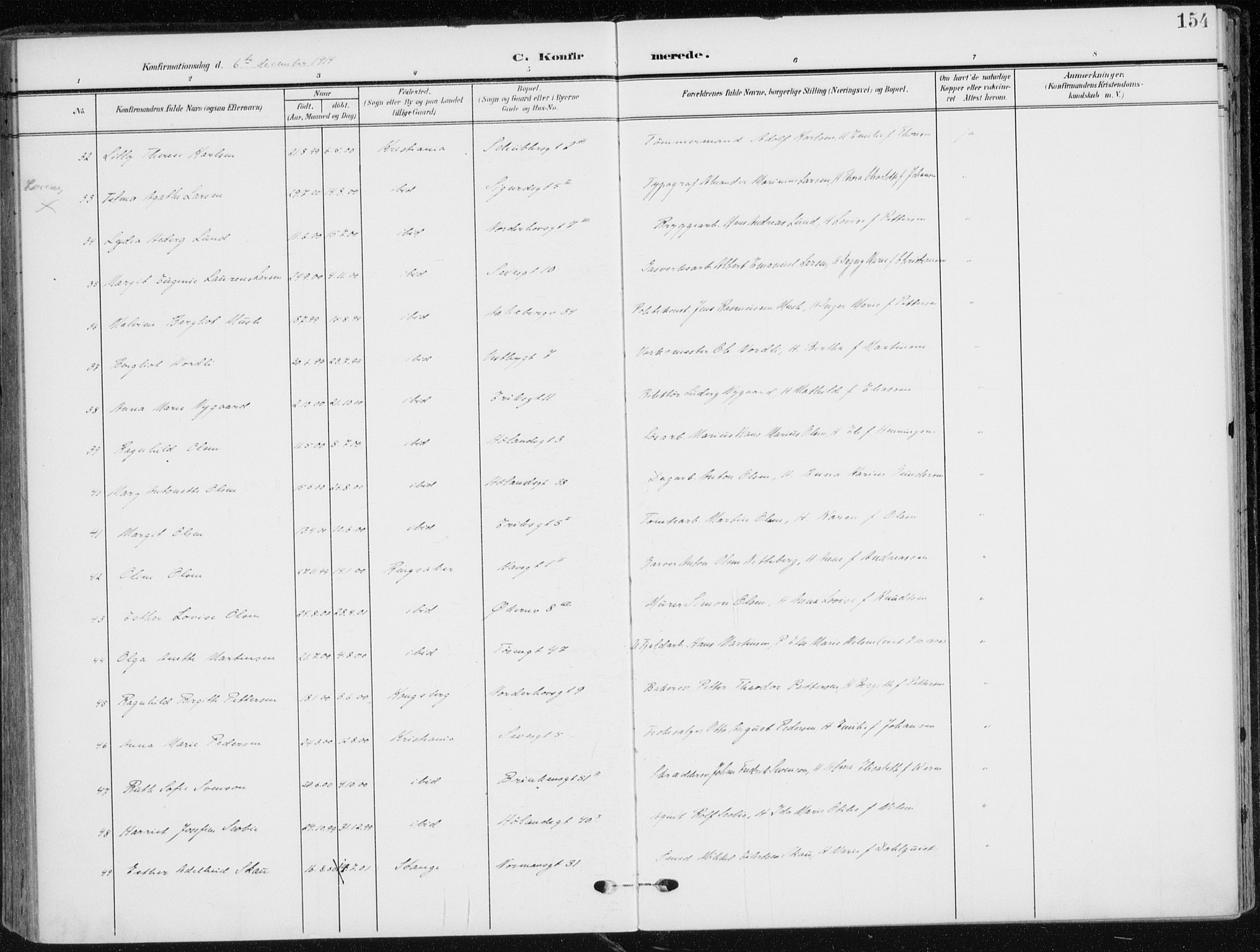 Kampen prestekontor Kirkebøker, AV/SAO-A-10853/F/Fa/L0011: Ministerialbok nr. I 11, 1907-1917, s. 154