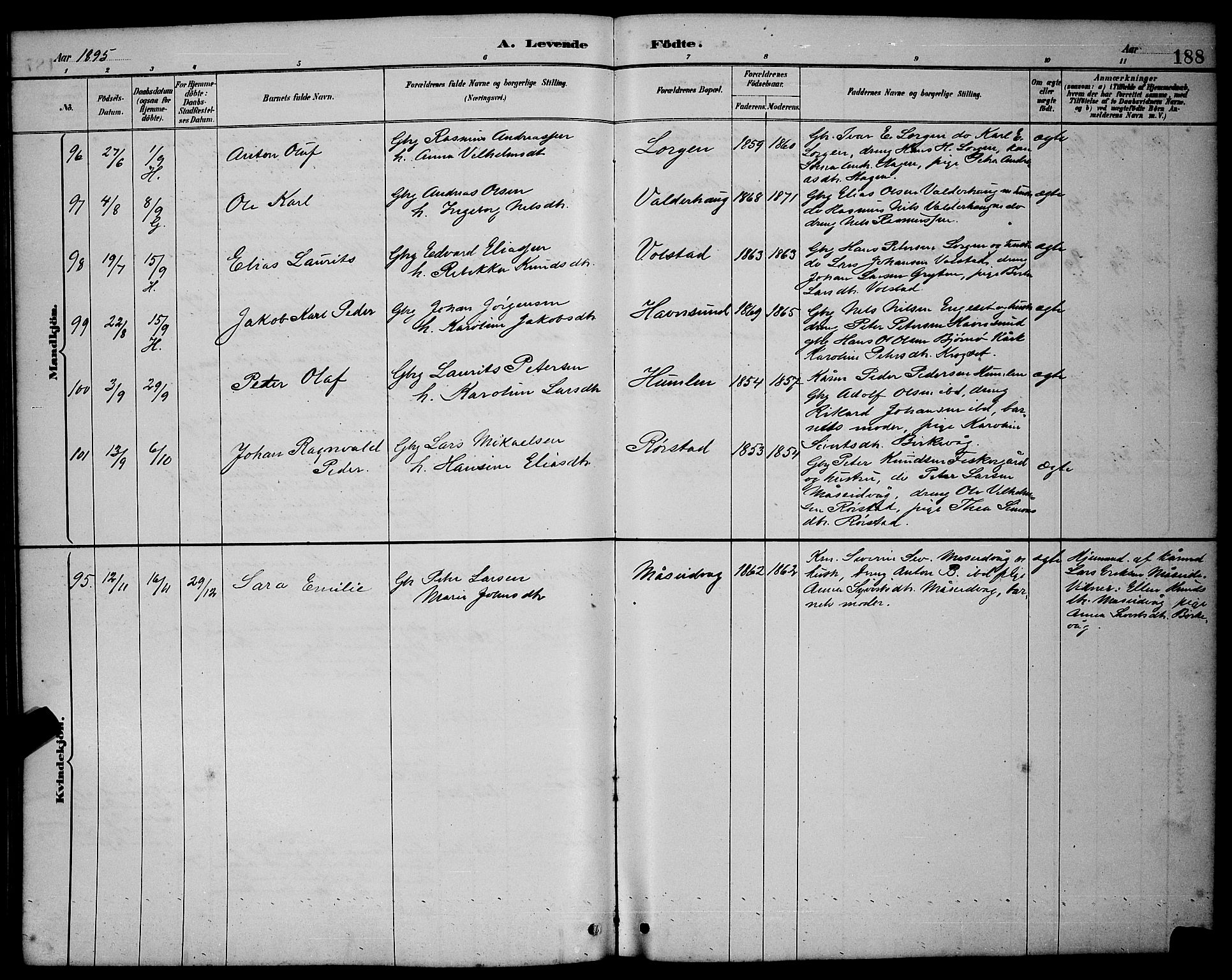 Ministerialprotokoller, klokkerbøker og fødselsregistre - Møre og Romsdal, AV/SAT-A-1454/528/L0431: Klokkerbok nr. 528C12, 1885-1898, s. 188