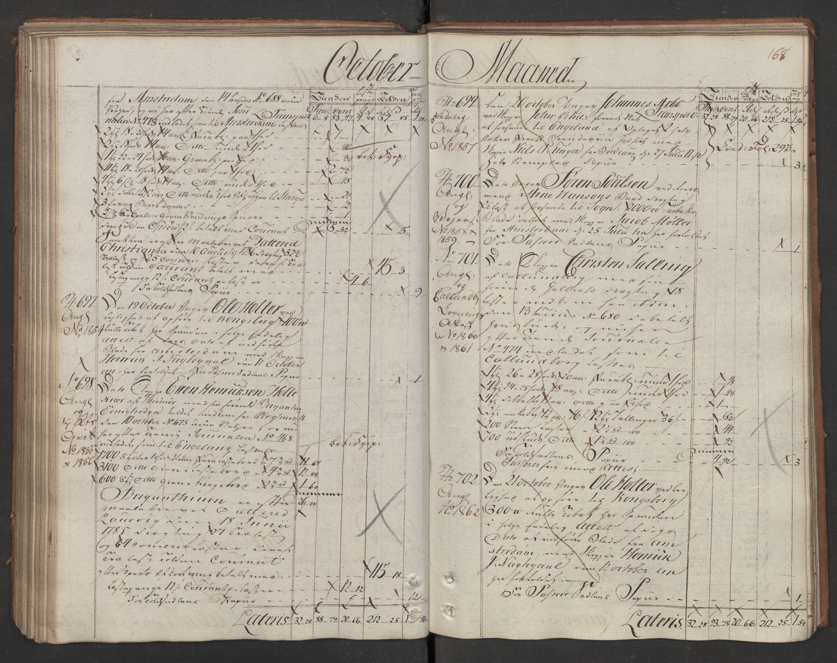 Generaltollkammeret, tollregnskaper, AV/RA-EA-5490/R08/L0143/0001: Tollregnskaper Drammen / Utgående hovedtollbok, 1786, s. 167b-168a