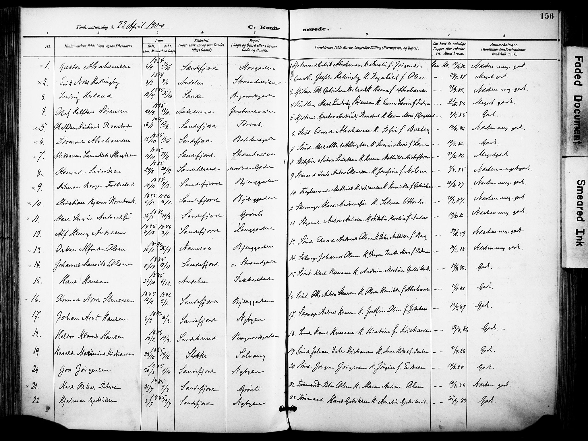 Sandefjord kirkebøker, AV/SAKO-A-315/F/Fa/L0004: Ministerialbok nr. 4, 1894-1905, s. 156