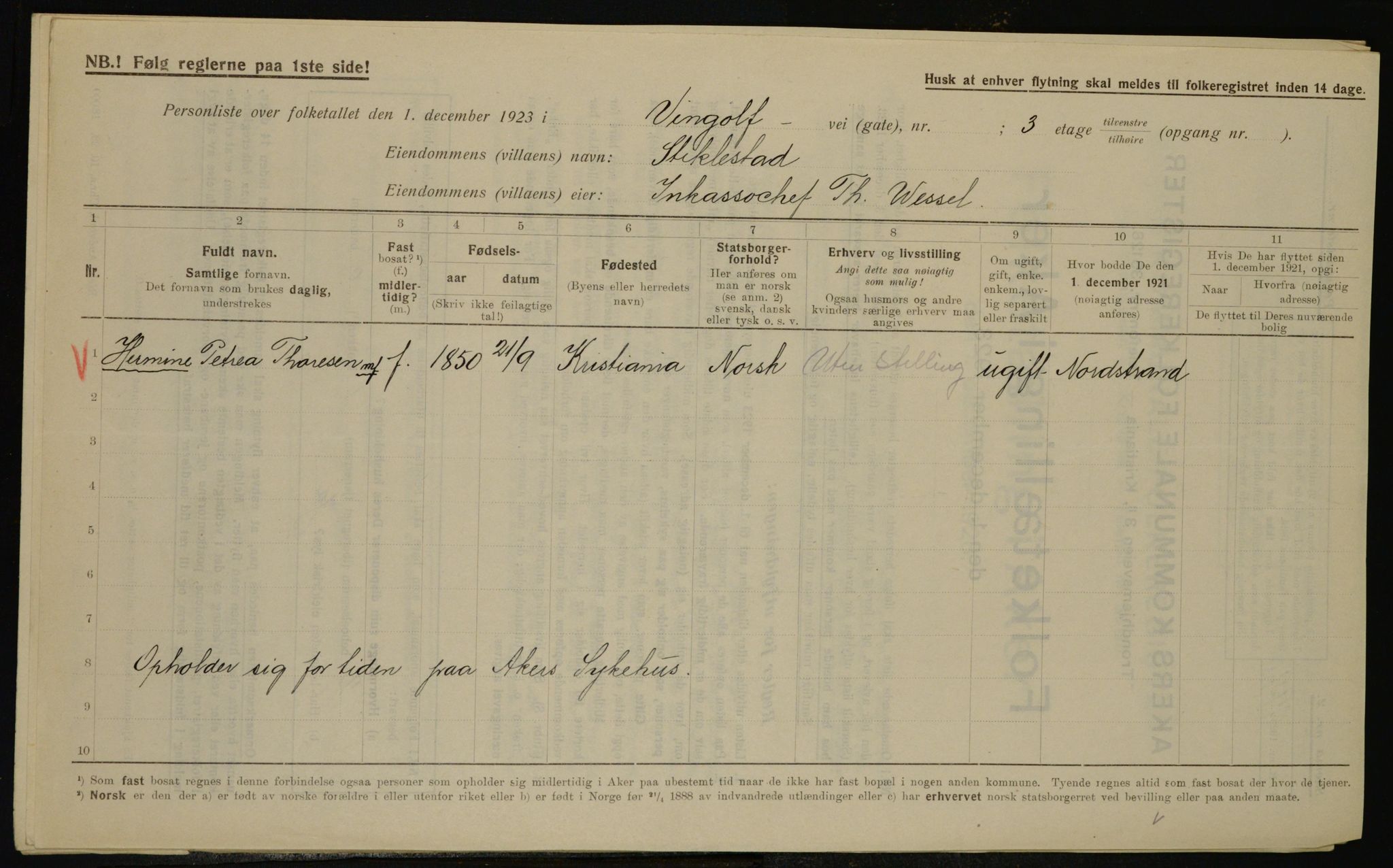 , Kommunal folketelling 1.12.1923 for Aker, 1923, s. 46735