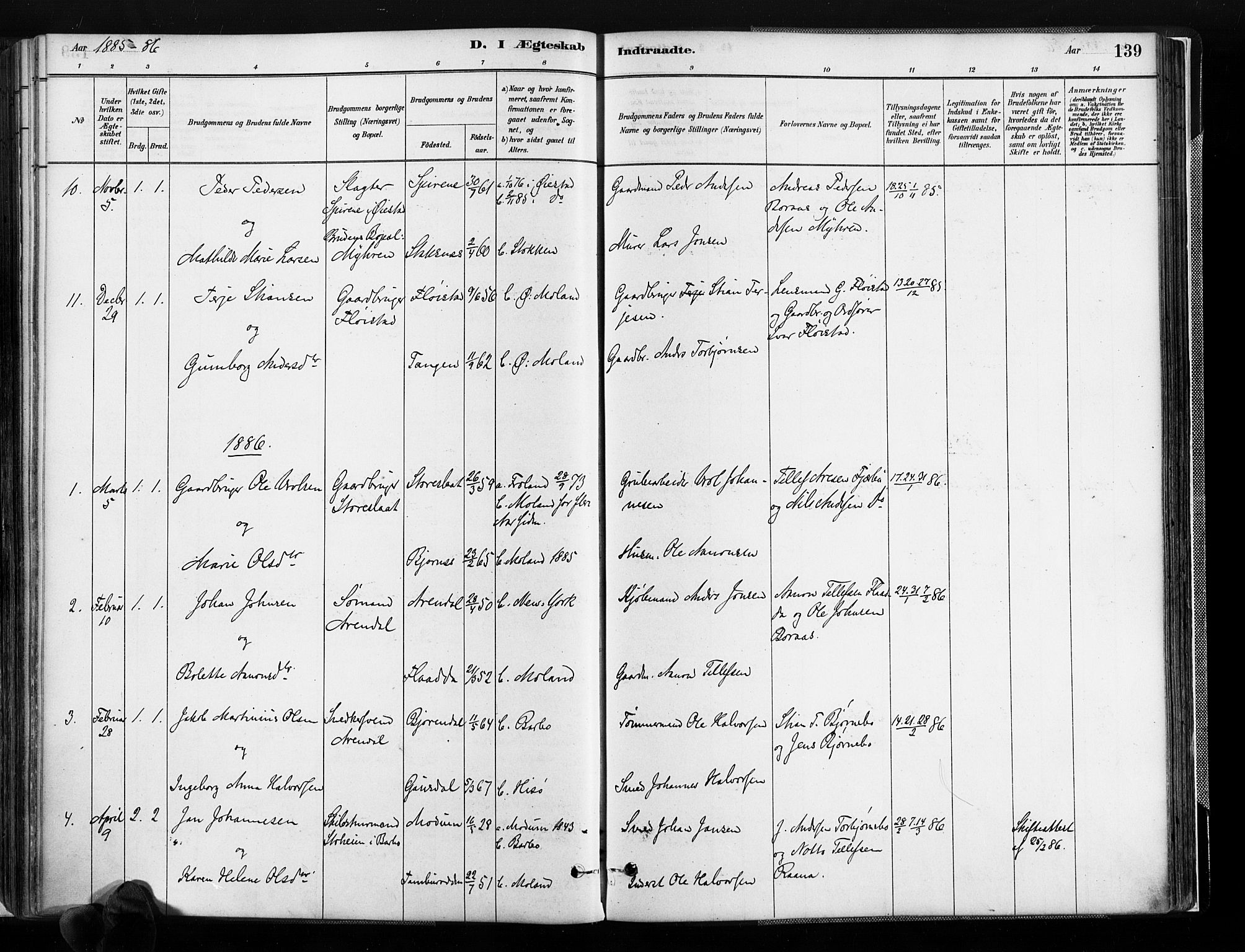 Austre Moland sokneprestkontor, AV/SAK-1111-0001/F/Fa/Faa/L0010: Ministerialbok nr. A 10, 1880-1904, s. 139