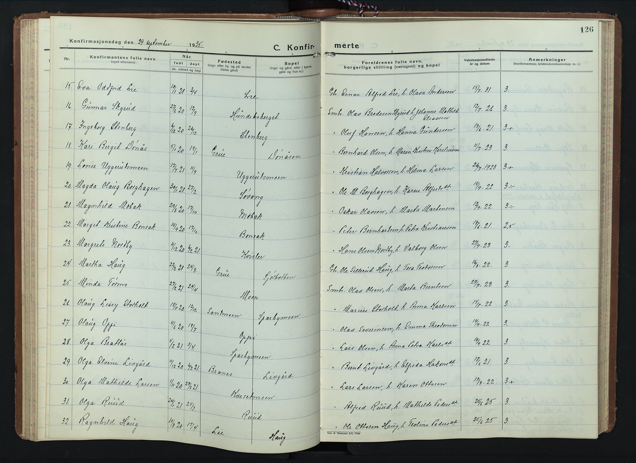 Hof prestekontor, AV/SAH-PREST-038/H/Ha/Hab/L0003: Klokkerbok nr. 3, 1933-1947, s. 126