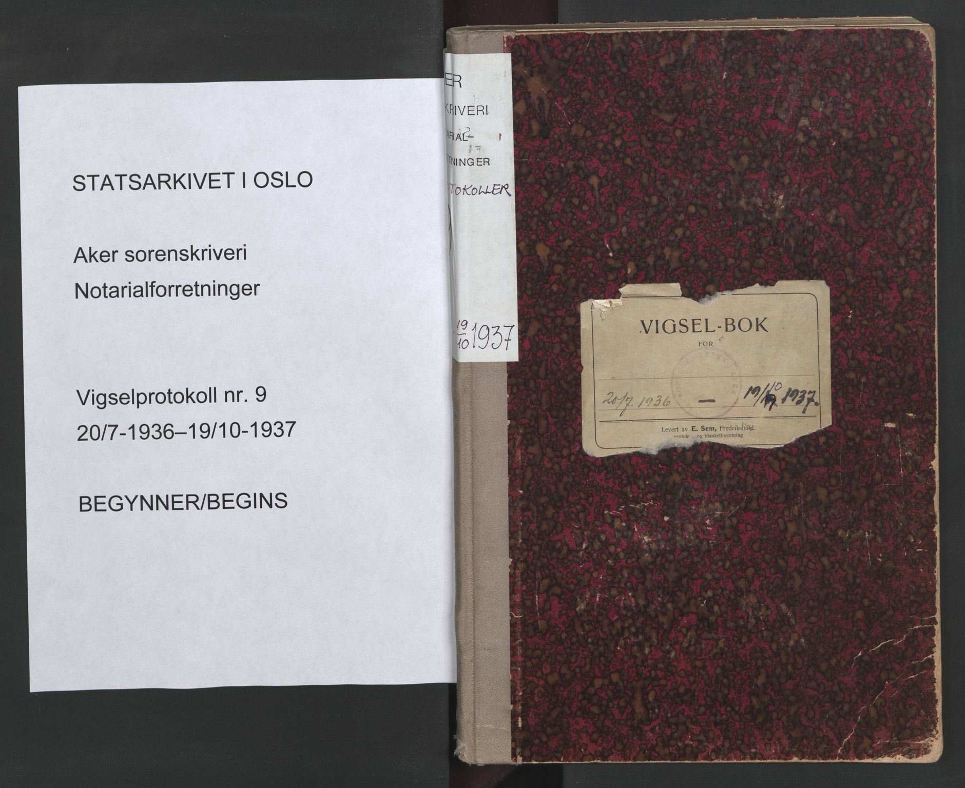 Aker sorenskriveri, SAO/A-10895/L/Lc/Lcb/L0009: Vigselprotokoll, 1936-1937