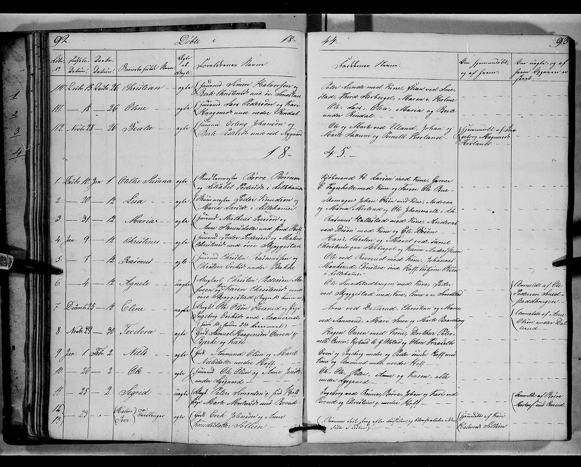 Fåberg prestekontor, AV/SAH-PREST-086/H/Ha/Hab/L0006: Klokkerbok nr. 6, 1837-1855, s. 92-93