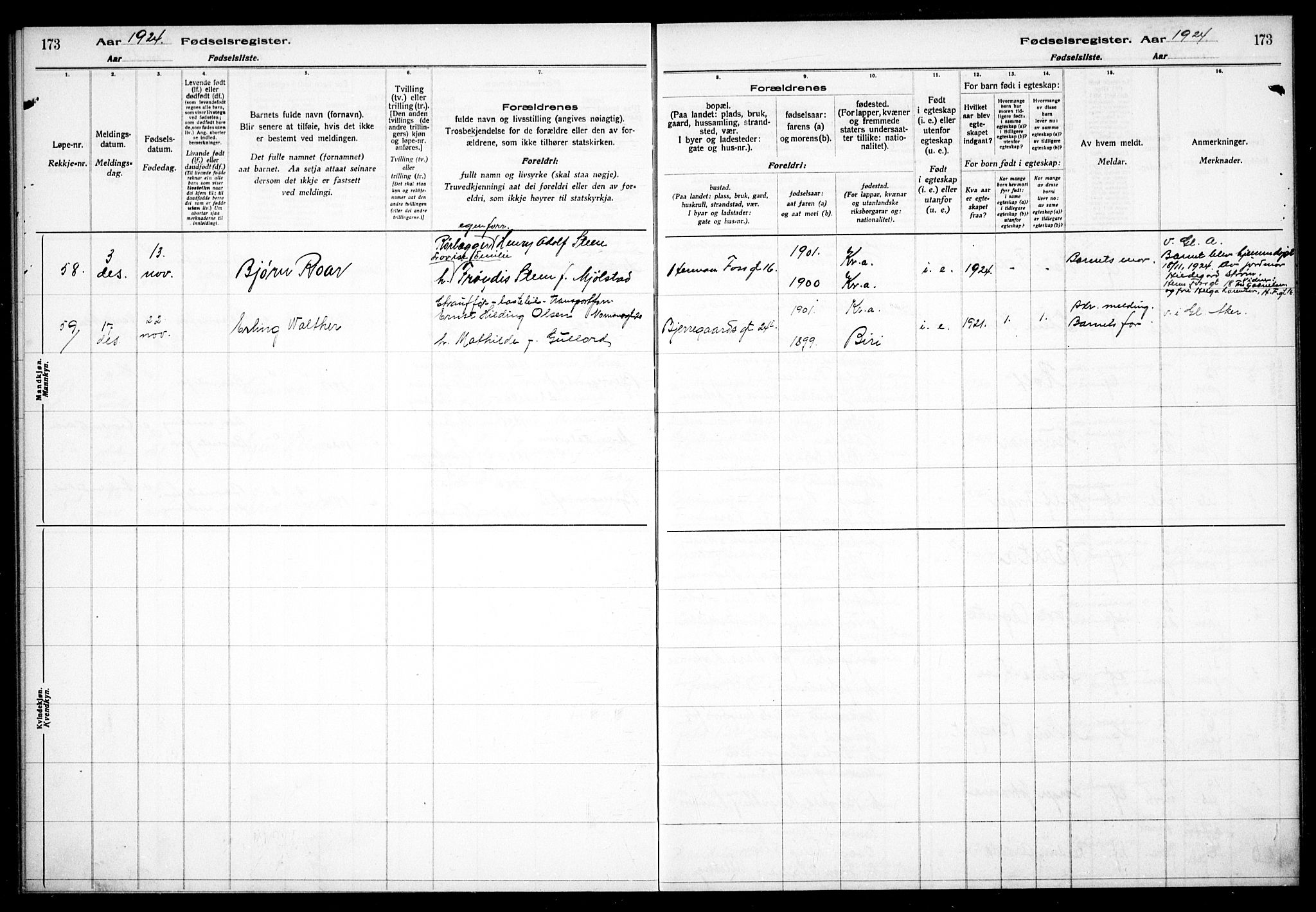 Gamle Aker prestekontor Kirkebøker, AV/SAO-A-10617a/J/L0001: Fødselsregister nr. 1, 1916-1927, s. 173