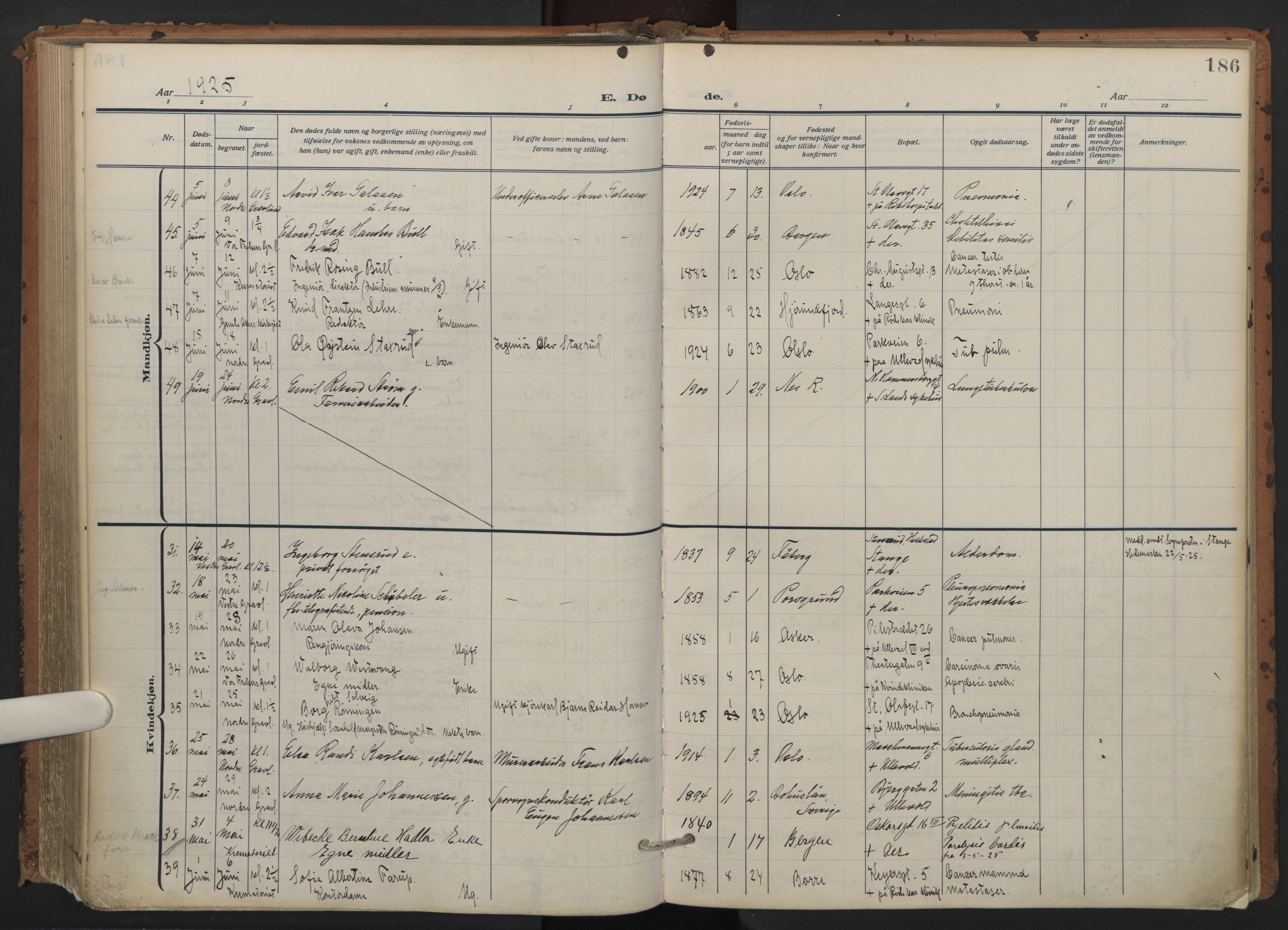 Trefoldighet prestekontor Kirkebøker, AV/SAO-A-10882/F/Fd/L0005: Ministerialbok nr. IV 5, 1912-1929, s. 186