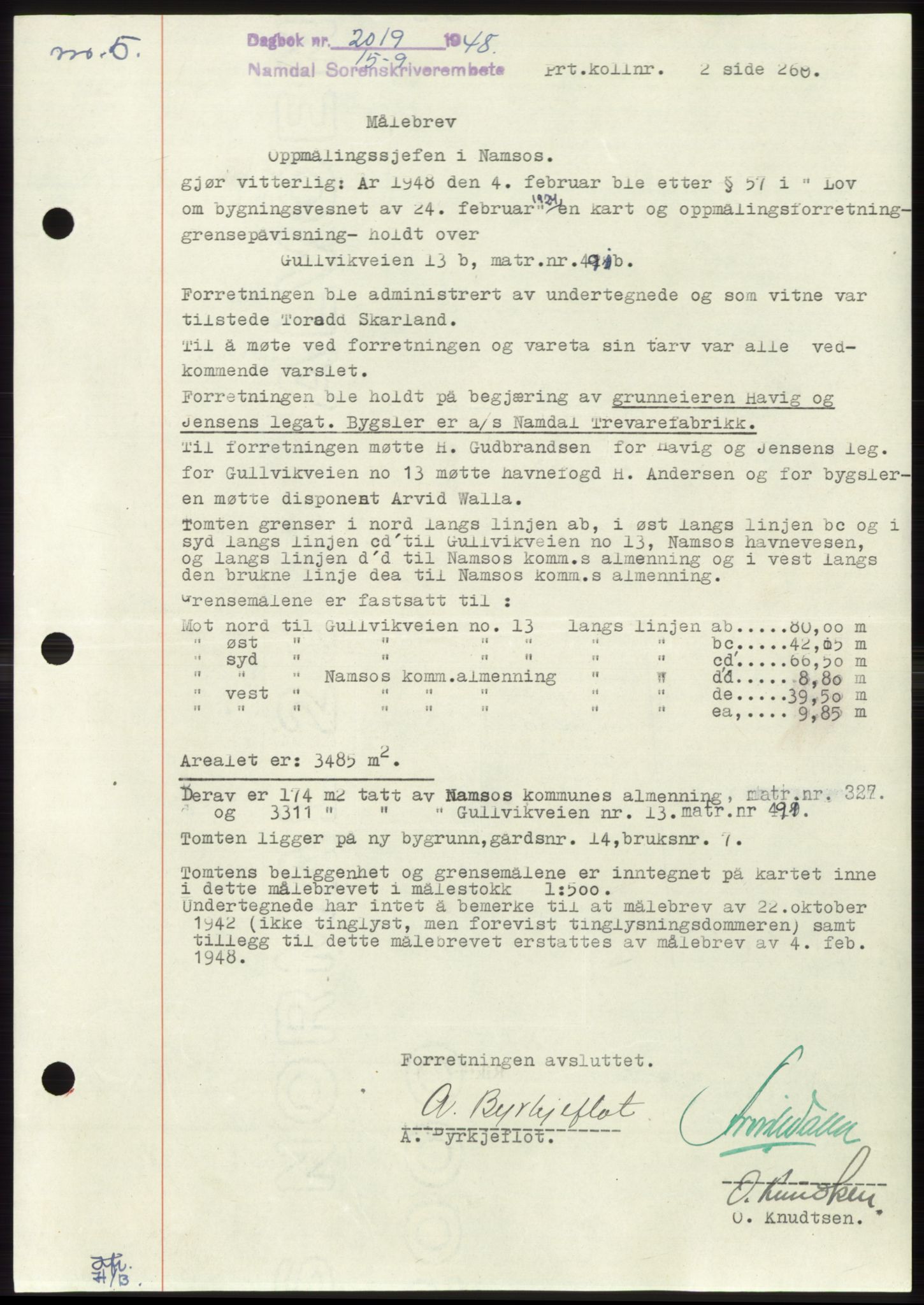 Namdal sorenskriveri, SAT/A-4133/1/2/2C: Pantebok nr. -, 1948-1948, Dagboknr: 2019/1948