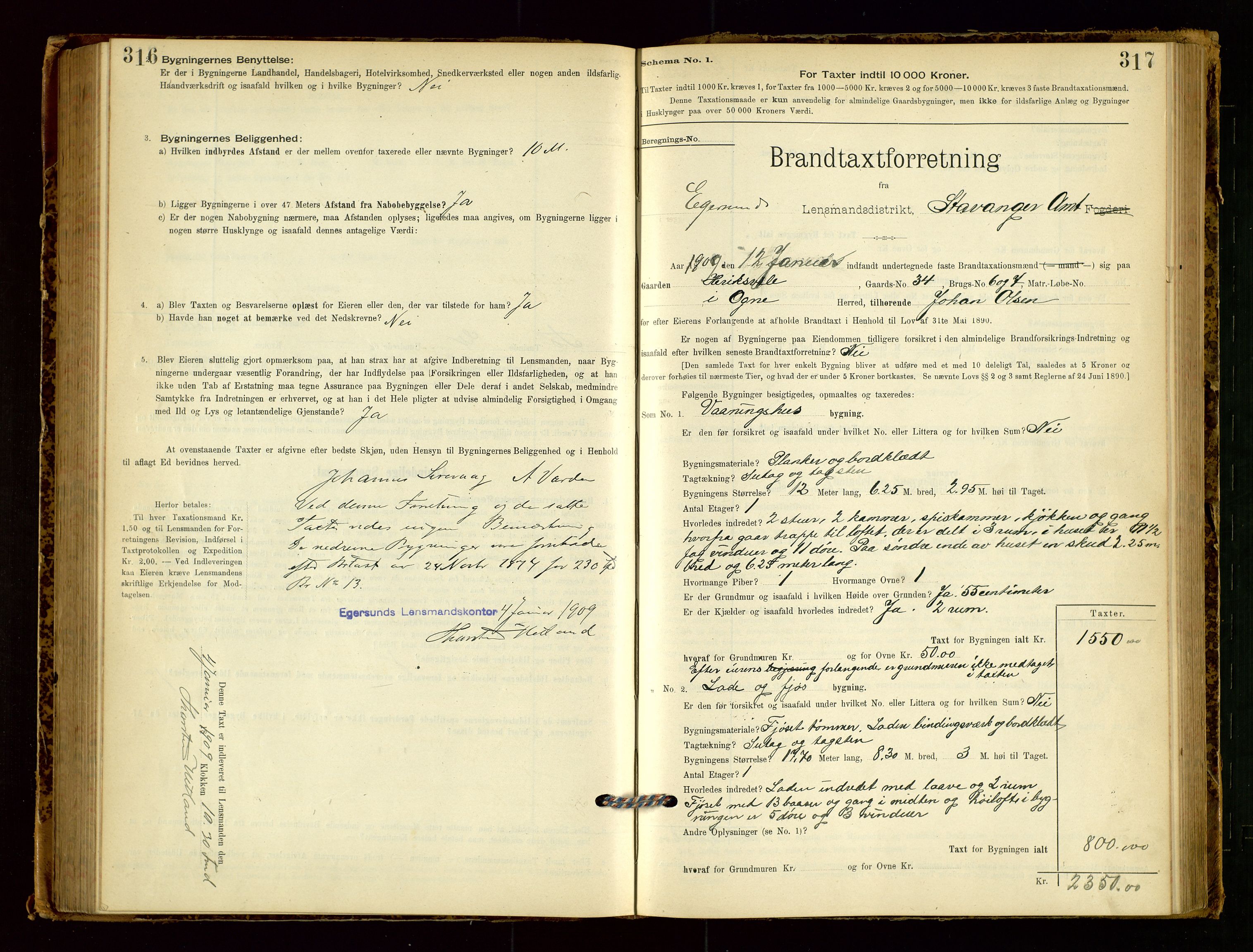 Eigersund lensmannskontor, SAST/A-100171/Gob/L0001: Skjemaprotokoll, 1894-1909, s. 316-317