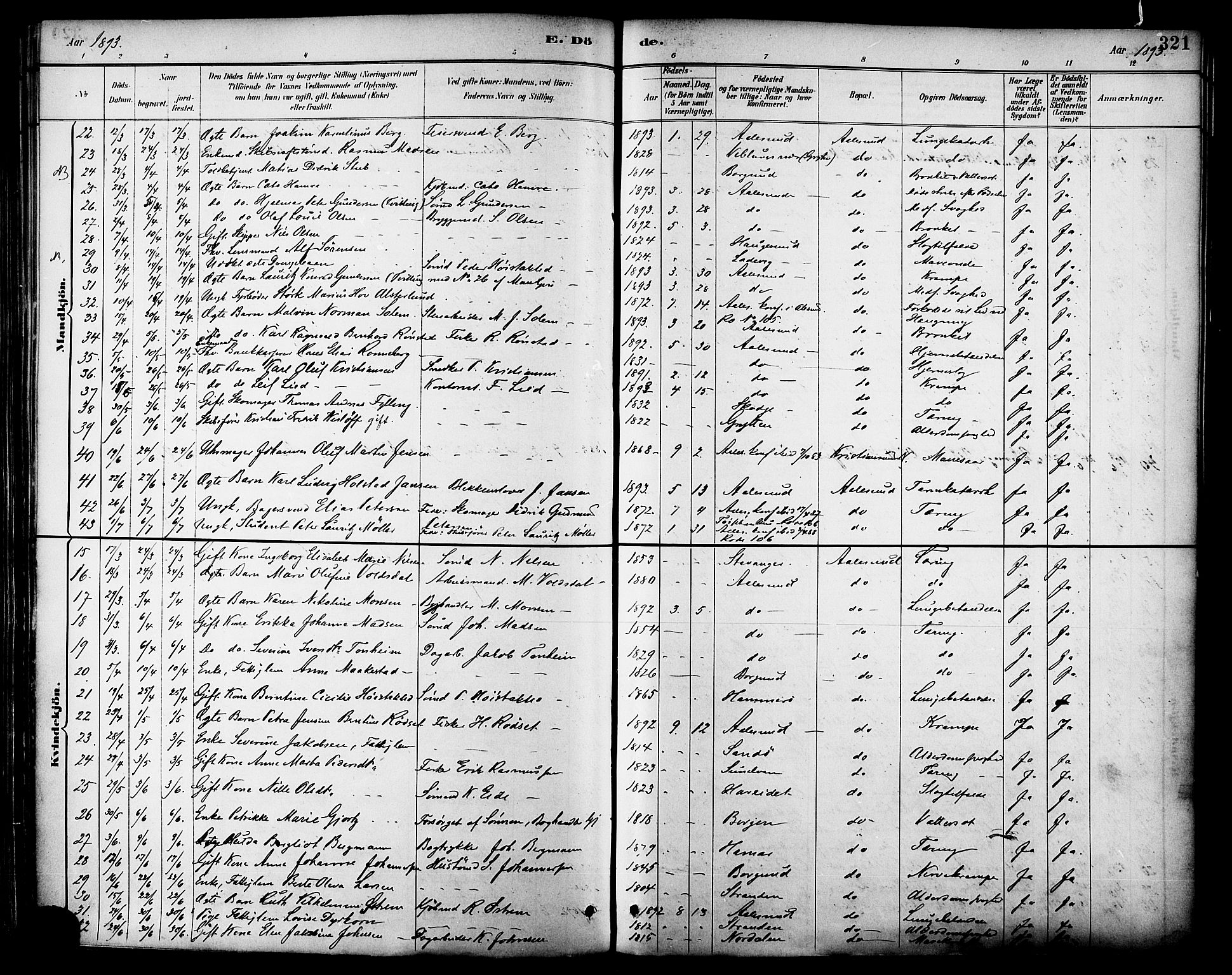 Ministerialprotokoller, klokkerbøker og fødselsregistre - Møre og Romsdal, AV/SAT-A-1454/529/L0455: Ministerialbok nr. 529A05, 1885-1893, s. 321