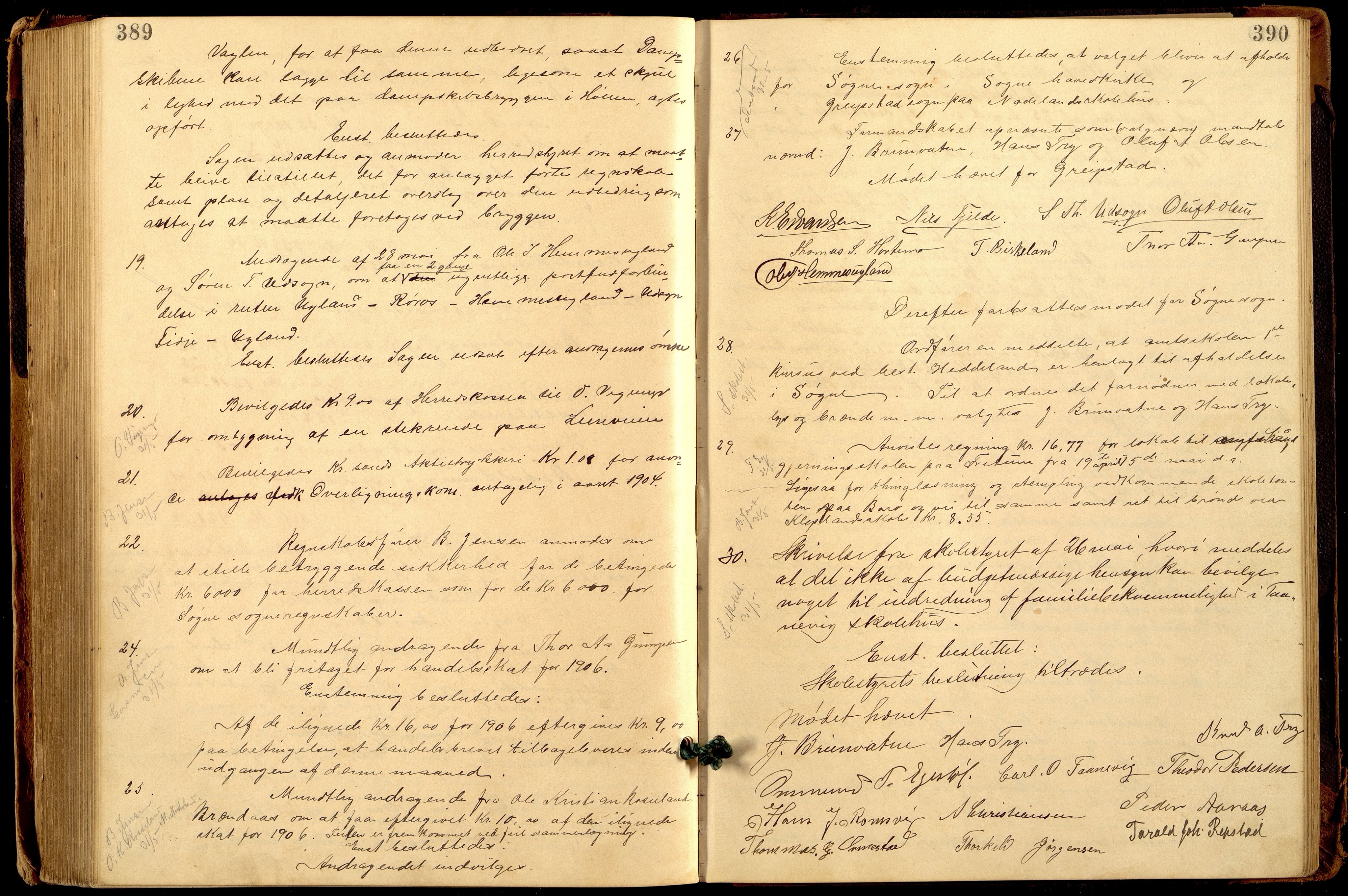 Søgne og Greipstad kommune - Formannskapet, ARKSOR/1018SG120/A/L0006: Møtebok (d), 1901-1909, s. 389-390