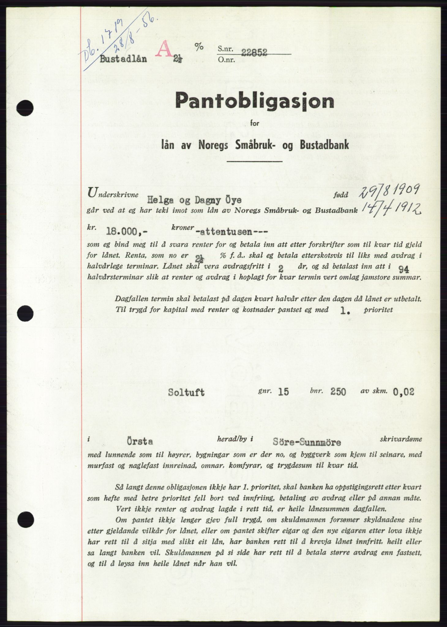 Søre Sunnmøre sorenskriveri, SAT/A-4122/1/2/2C/L0128: Pantebok nr. 16B, 1956-1956, Dagboknr: 1719/1956
