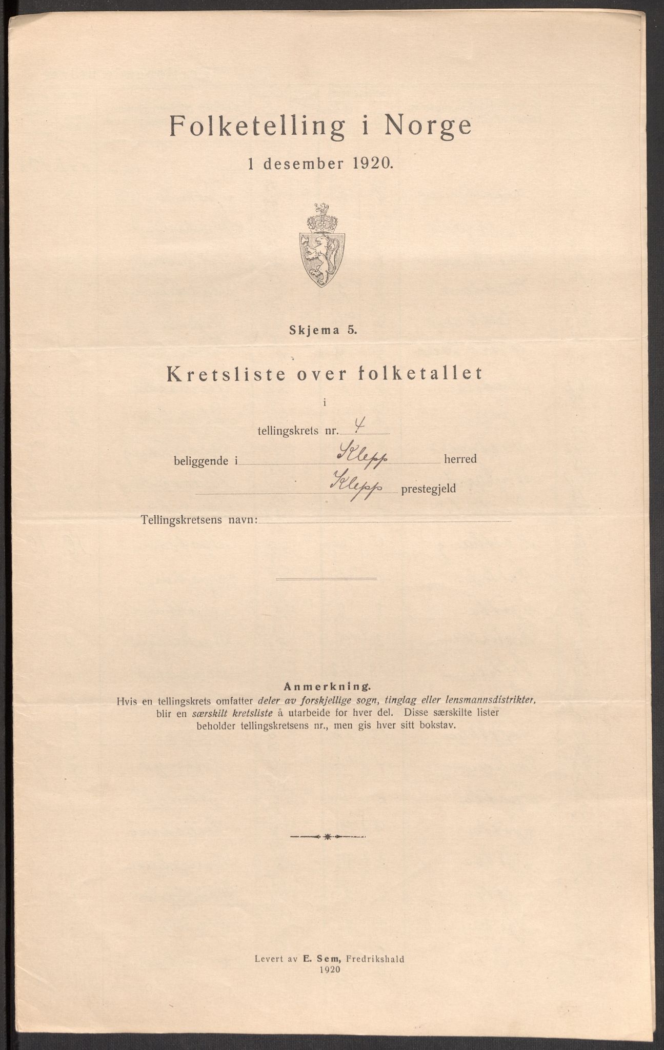 SAST, Folketelling 1920 for 1120 Klepp herred, 1920, s. 16