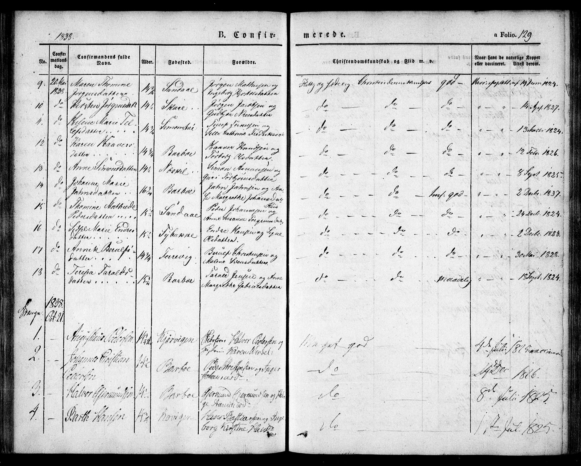 Tromøy sokneprestkontor, AV/SAK-1111-0041/F/Fa/L0004: Ministerialbok nr. A 4, 1837-1846, s. 129
