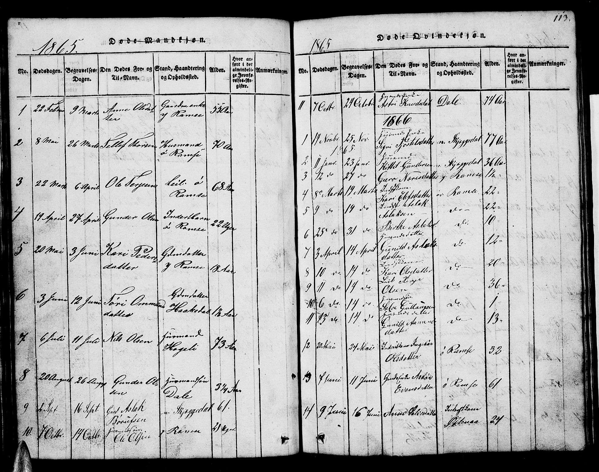 Åmli sokneprestkontor, SAK/1111-0050/F/Fb/Fbb/L0001: Klokkerbok nr. B 1, 1816-1889, s. 113