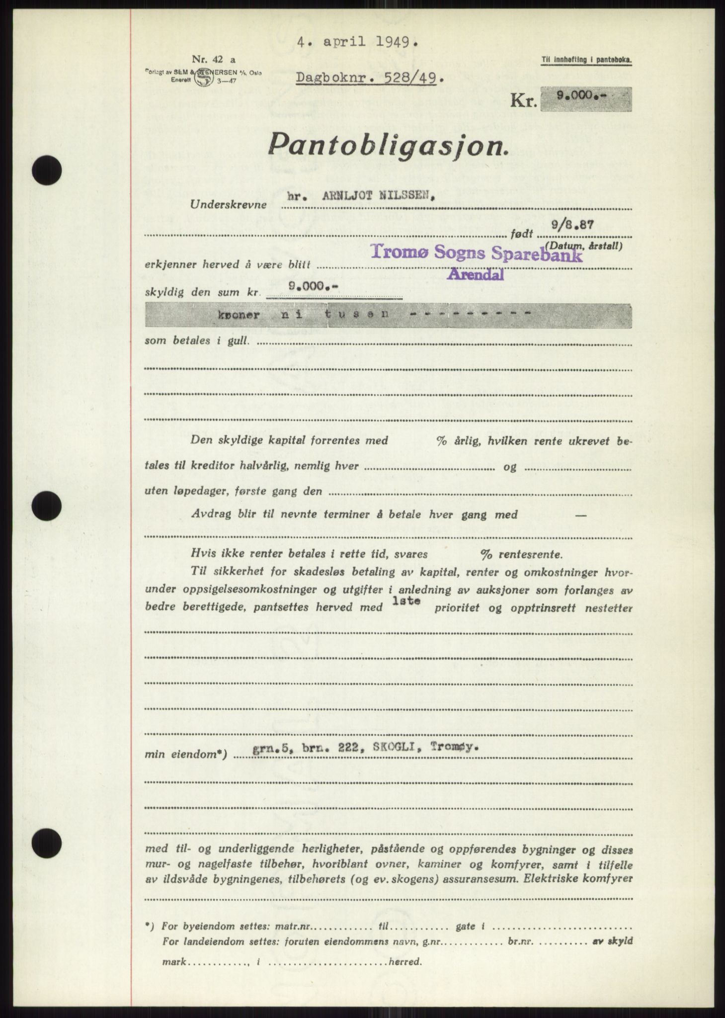 Nedenes sorenskriveri, SAK/1221-0006/G/Gb/Gbb/L0006: Pantebok nr. B6, 1948-1949, Dagboknr: 528/1949