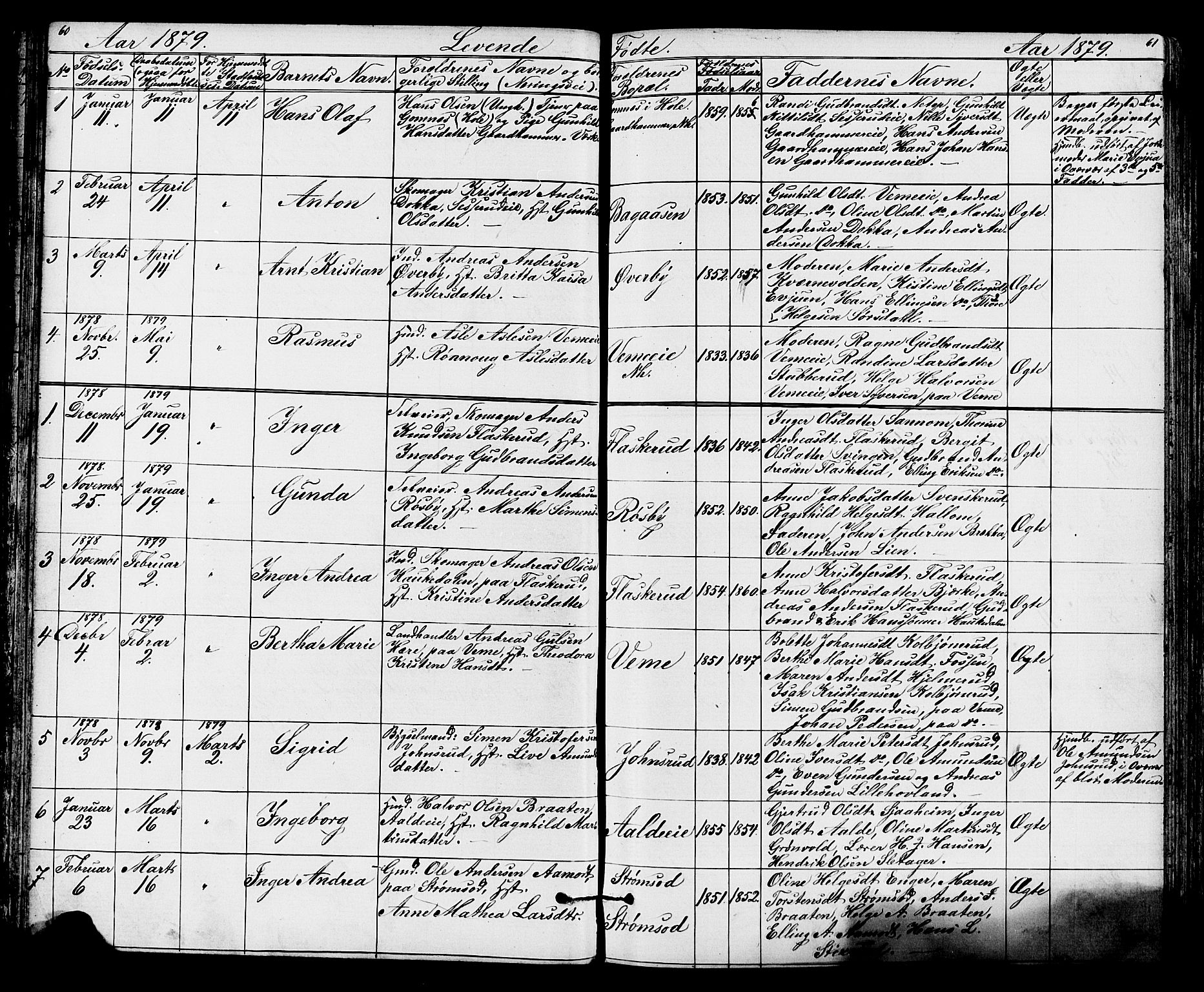 Lunder kirkebøker, AV/SAKO-A-629/G/Ga/L0003a: Klokkerbok nr. I 3, 1869-1888, s. 60-61