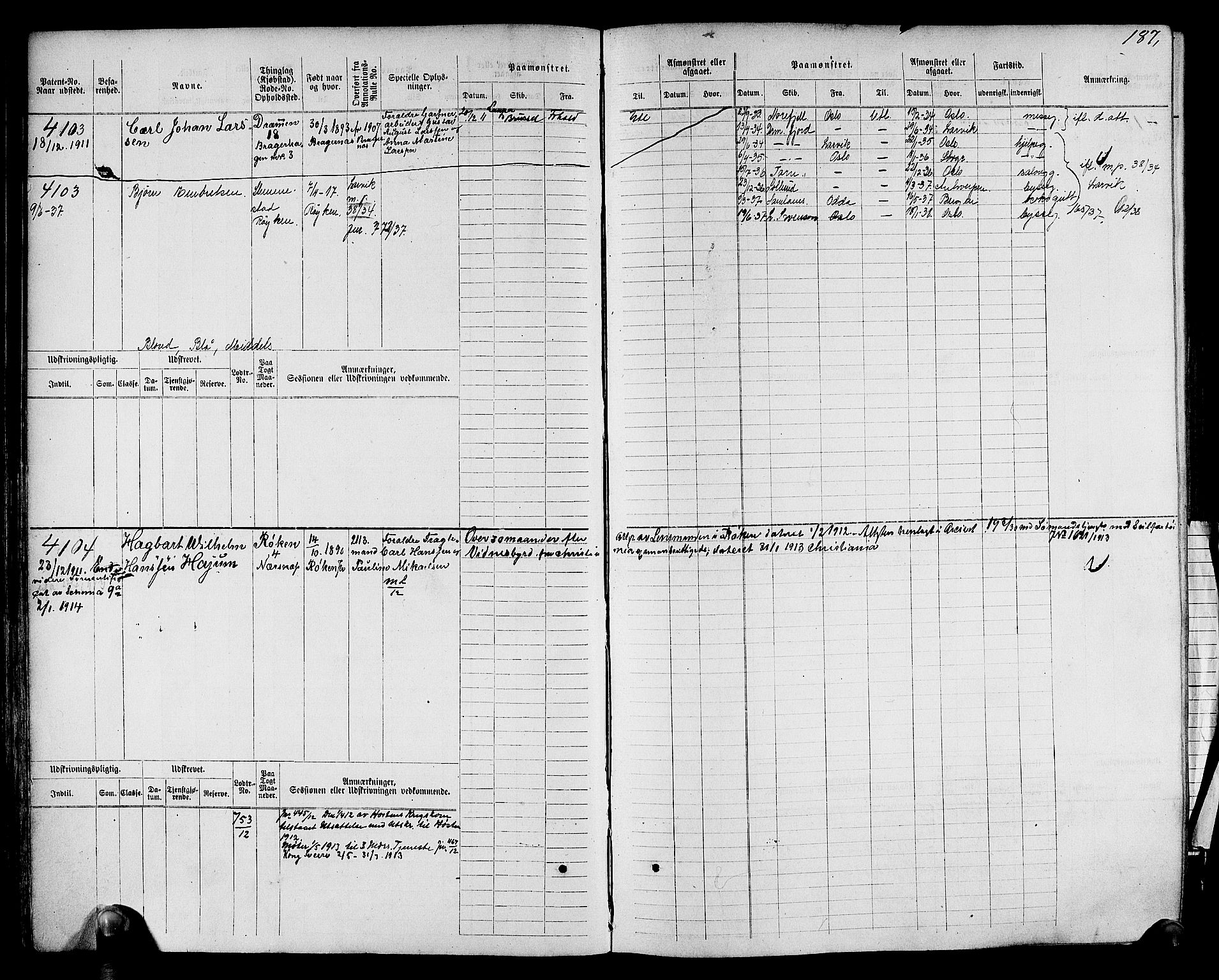 Drammen innrulleringsdistrikt, SAKO/A-781/F/Fc/L0005: Hovedrulle, 1911, s. 45