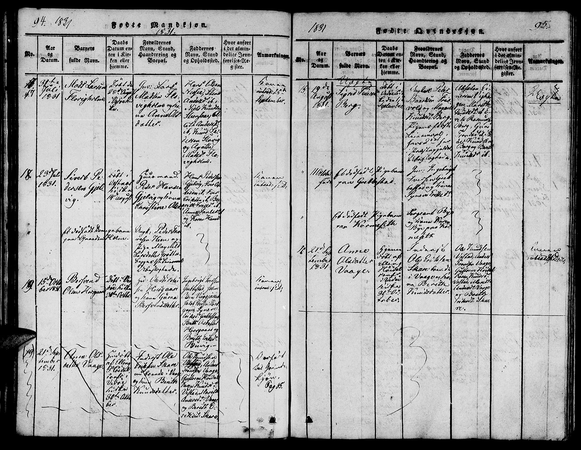 Ministerialprotokoller, klokkerbøker og fødselsregistre - Møre og Romsdal, AV/SAT-A-1454/547/L0602: Ministerialbok nr. 547A04, 1818-1845, s. 94-95